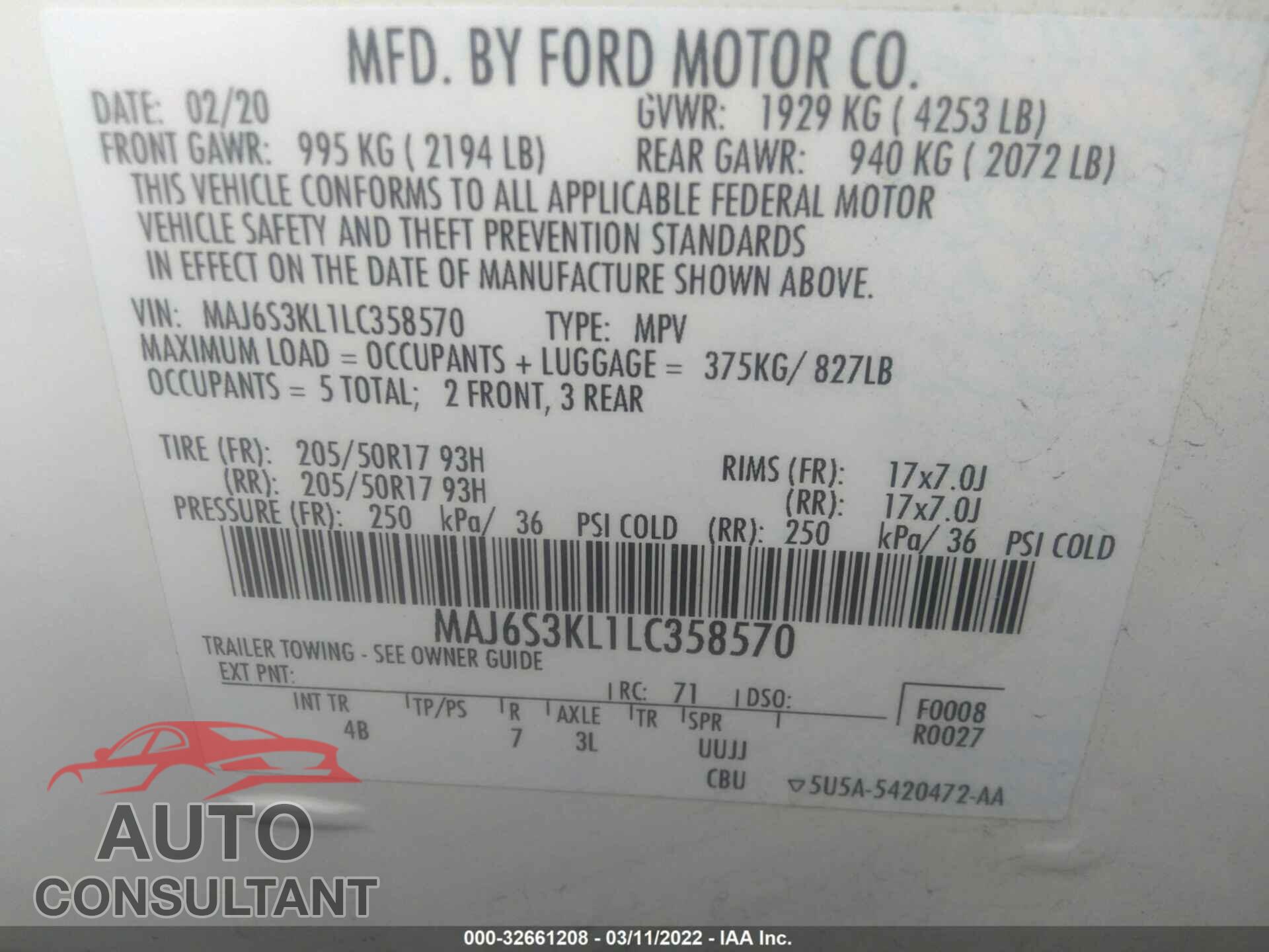 FORD ECOSPORT 2020 - MAJ6S3KL1LC358570