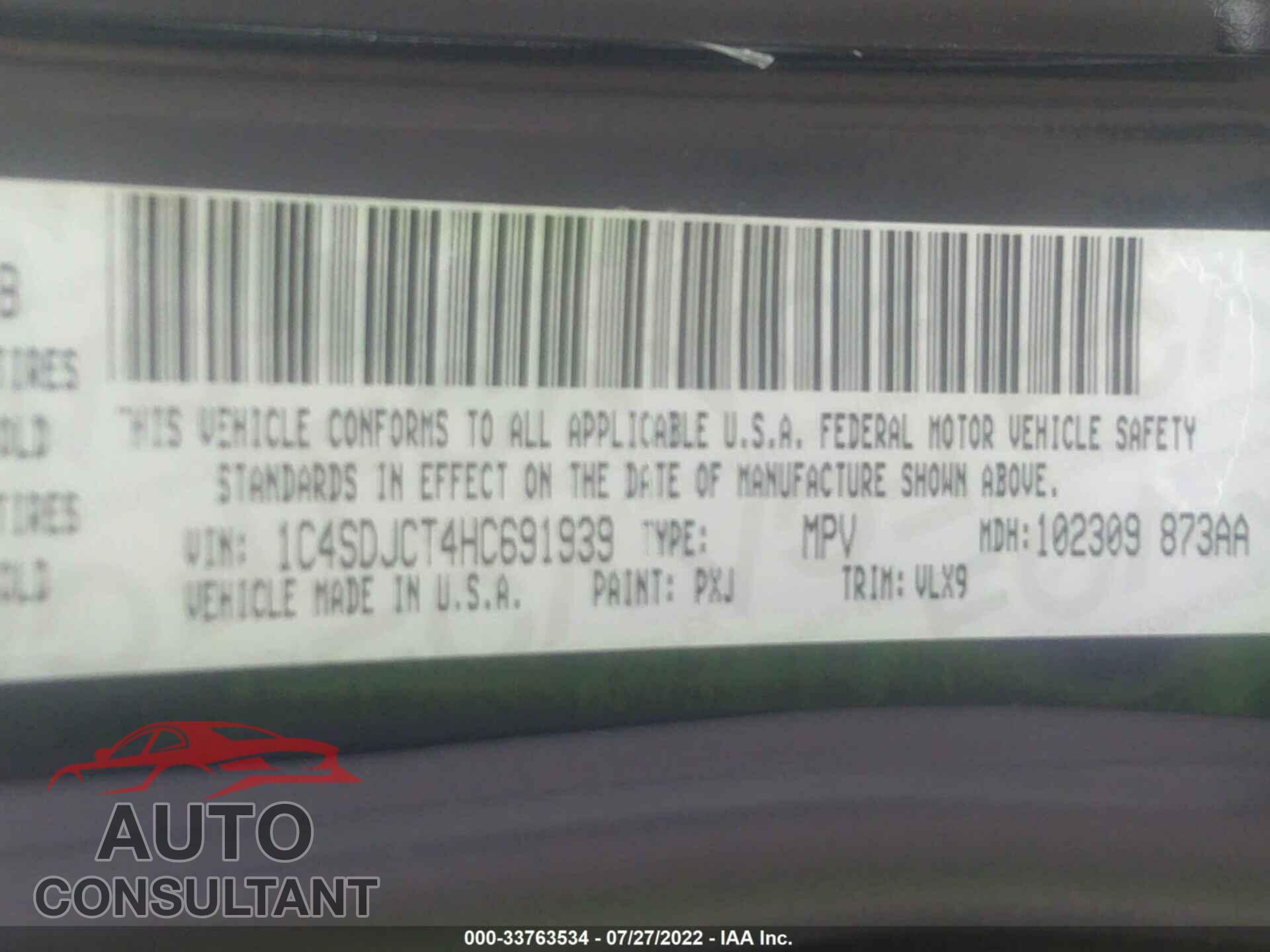 DODGE DURANGO 2017 - 1C4SDJCT4HC691939