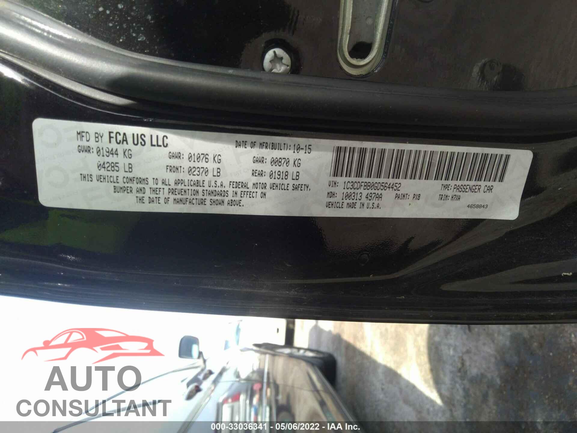 DODGE DART 2016 - 1C3CDFBB0GD564452