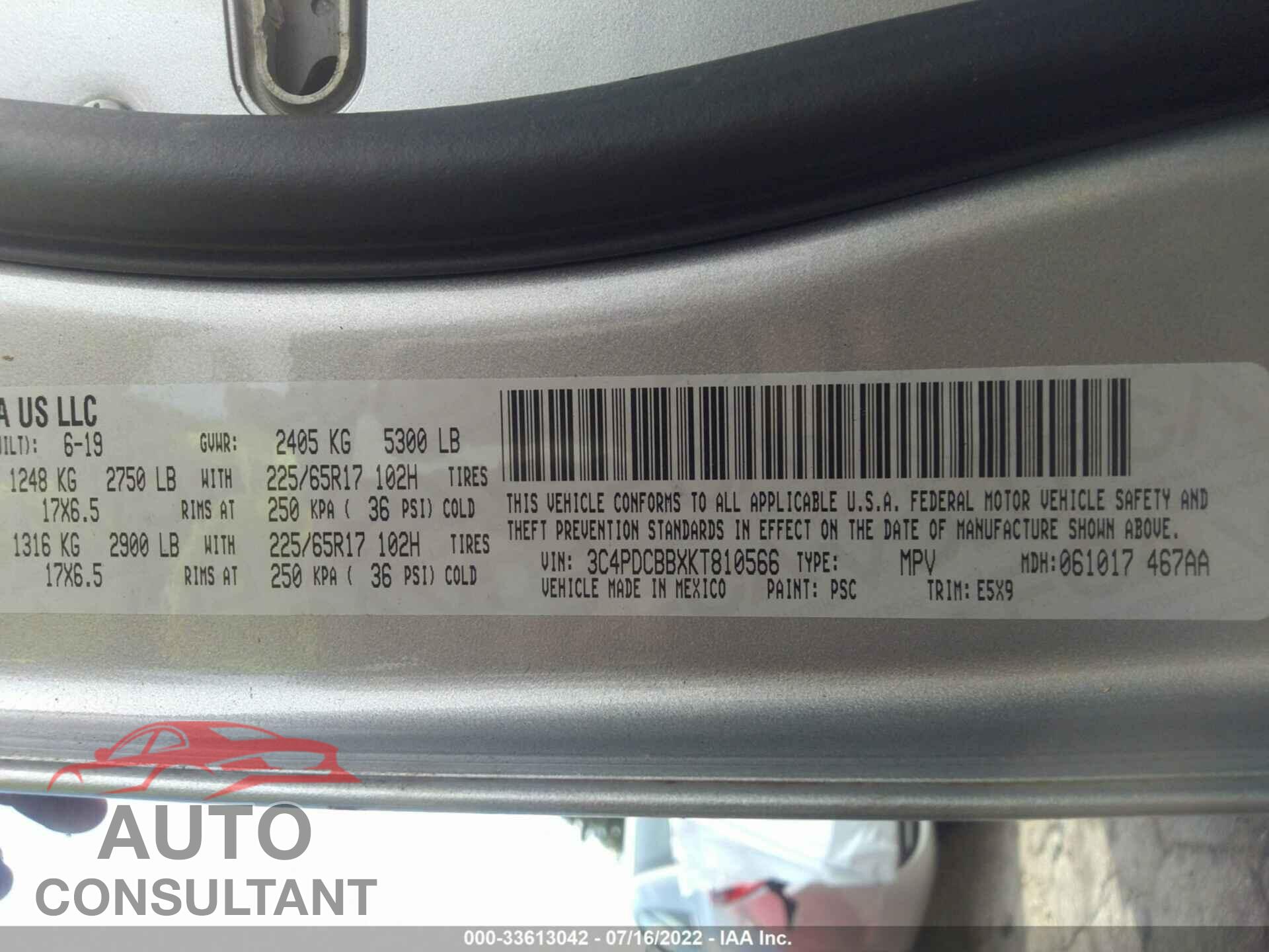 DODGE JOURNEY 2019 - 3C4PDCBBXKT810566