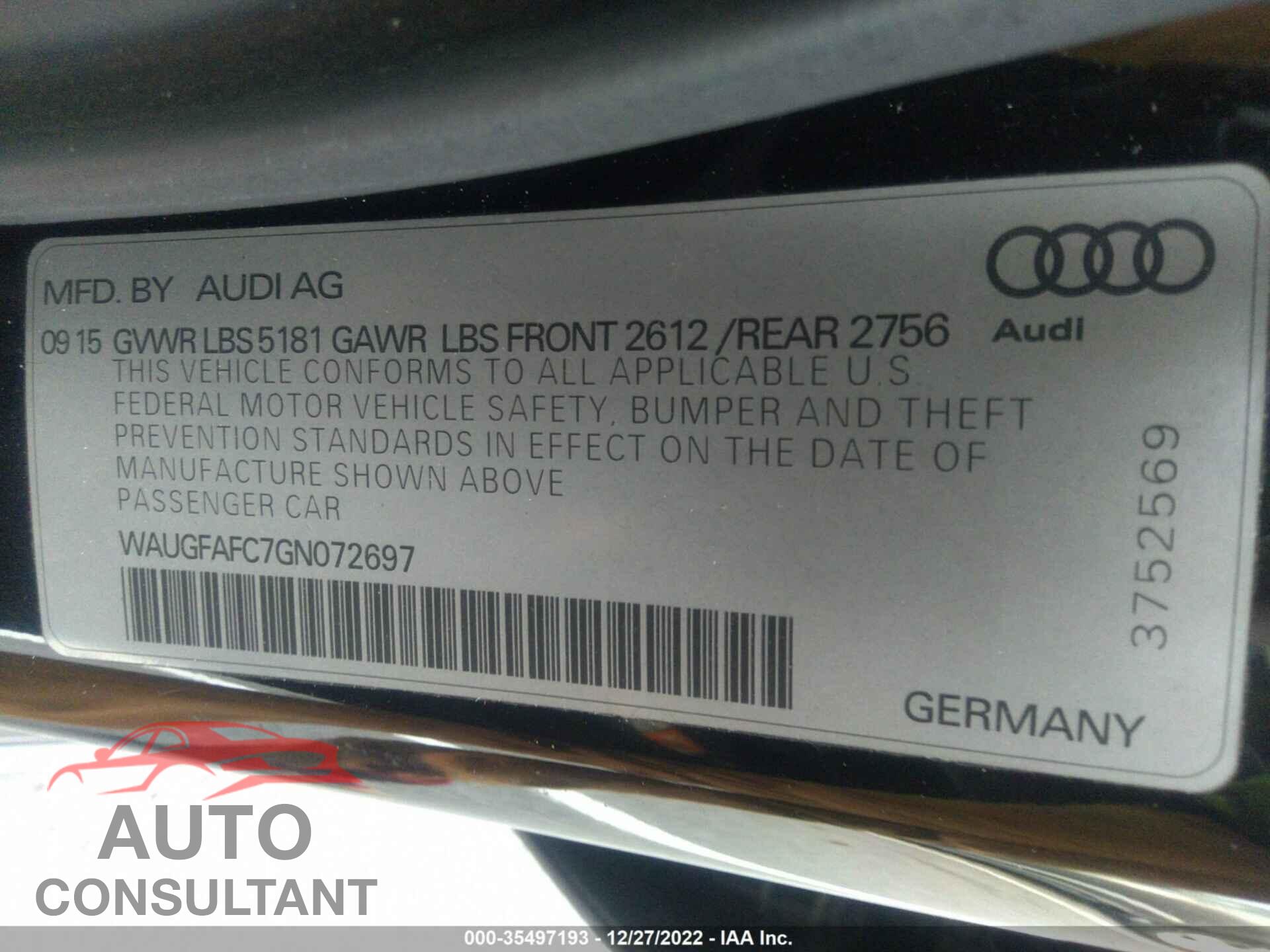 AUDI A6 2016 - WAUGFAFC7GN072697