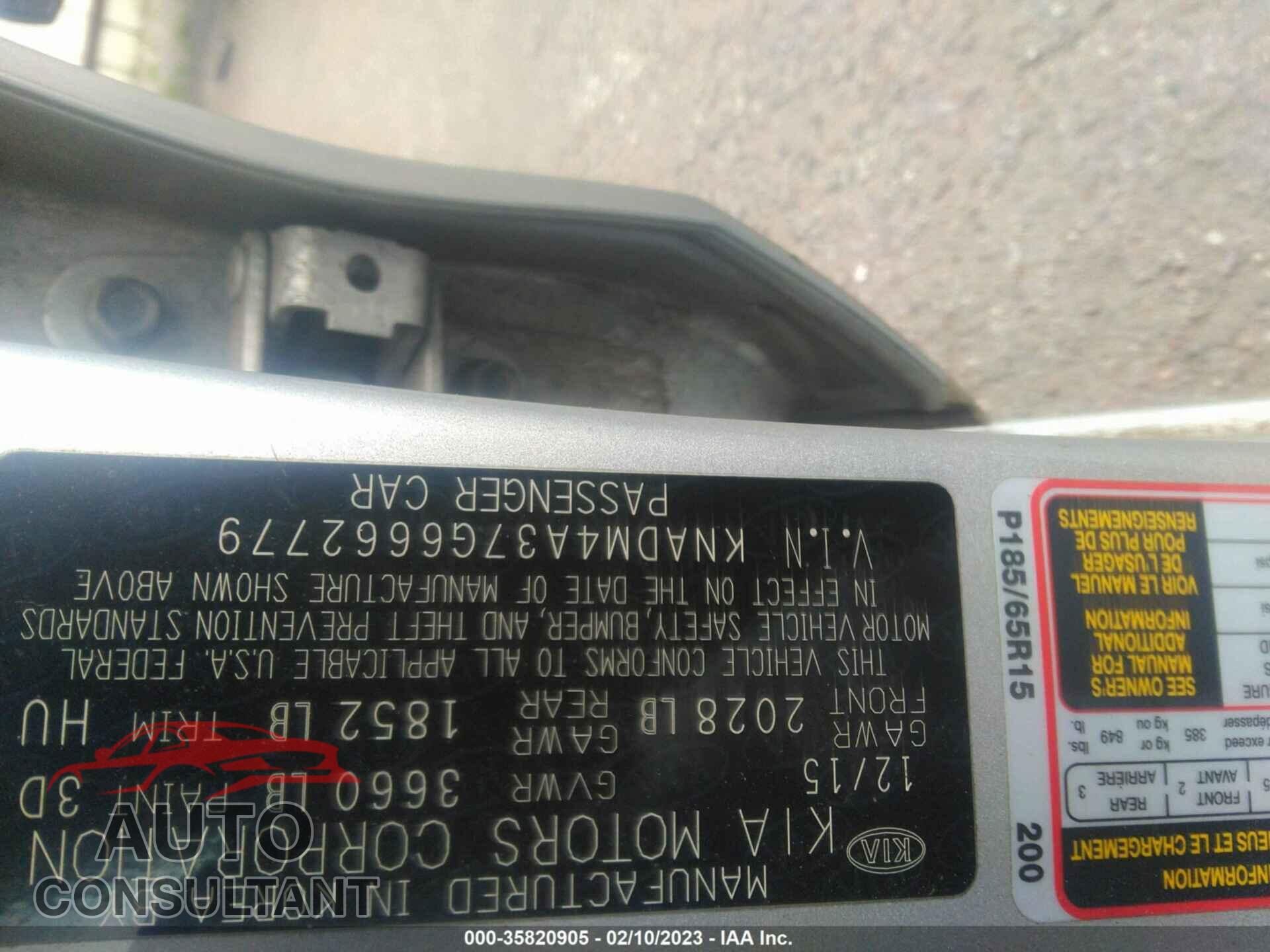 KIA RIO 2016 - KNADM4A37G6662779