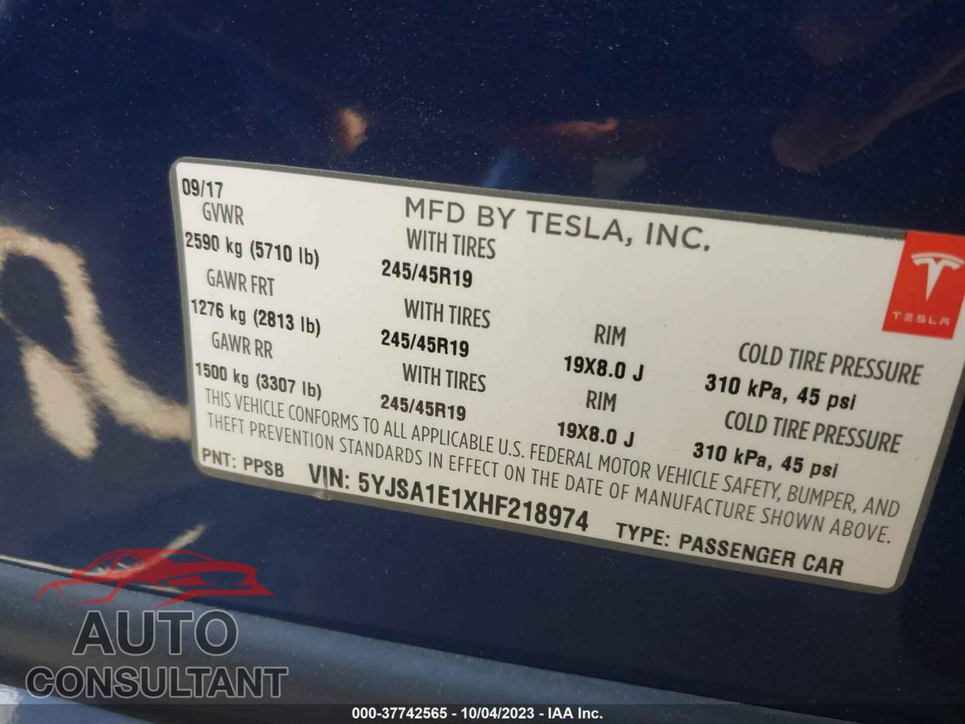 TESLA MODEL S 2017 - 5YJSA1E1XHF218974