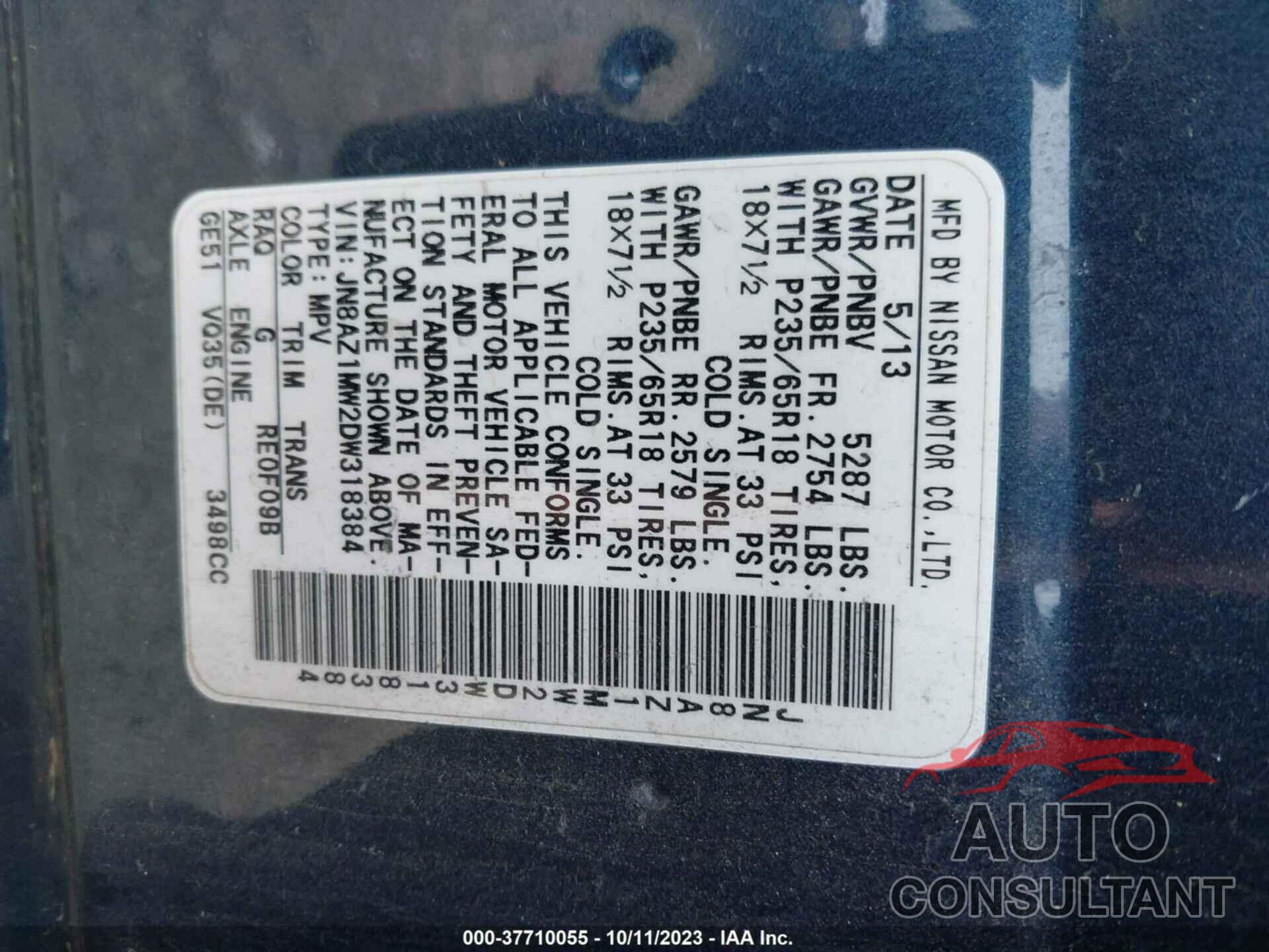 NISSAN MURANO 2013 - JN8AZ1MW2DW318384