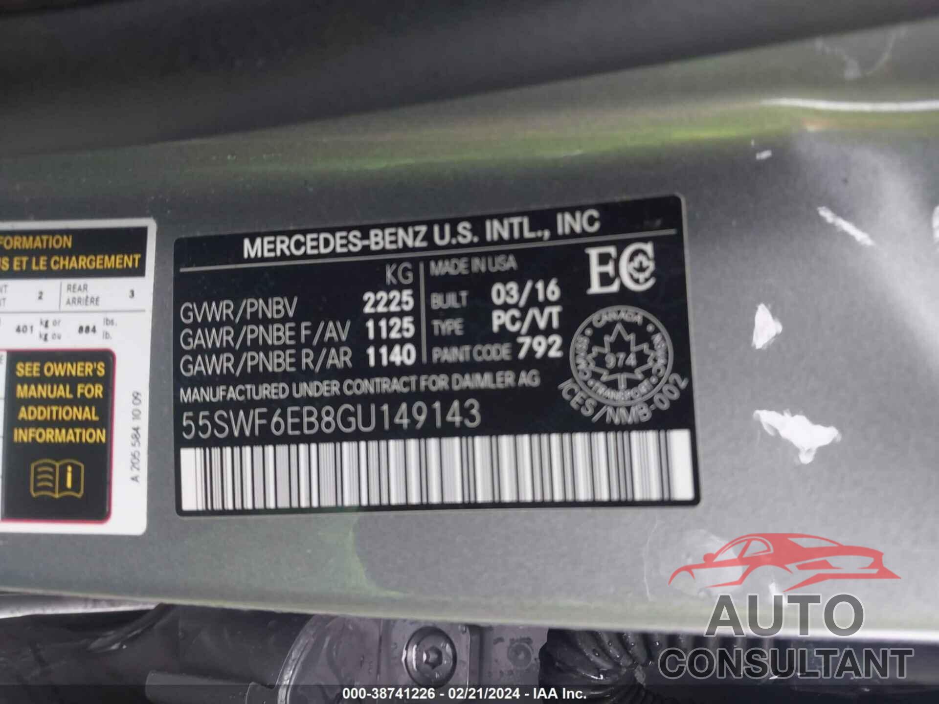 MERCEDES-BENZ C 450 AMG 2016 - 55SWF6EB8GU149143