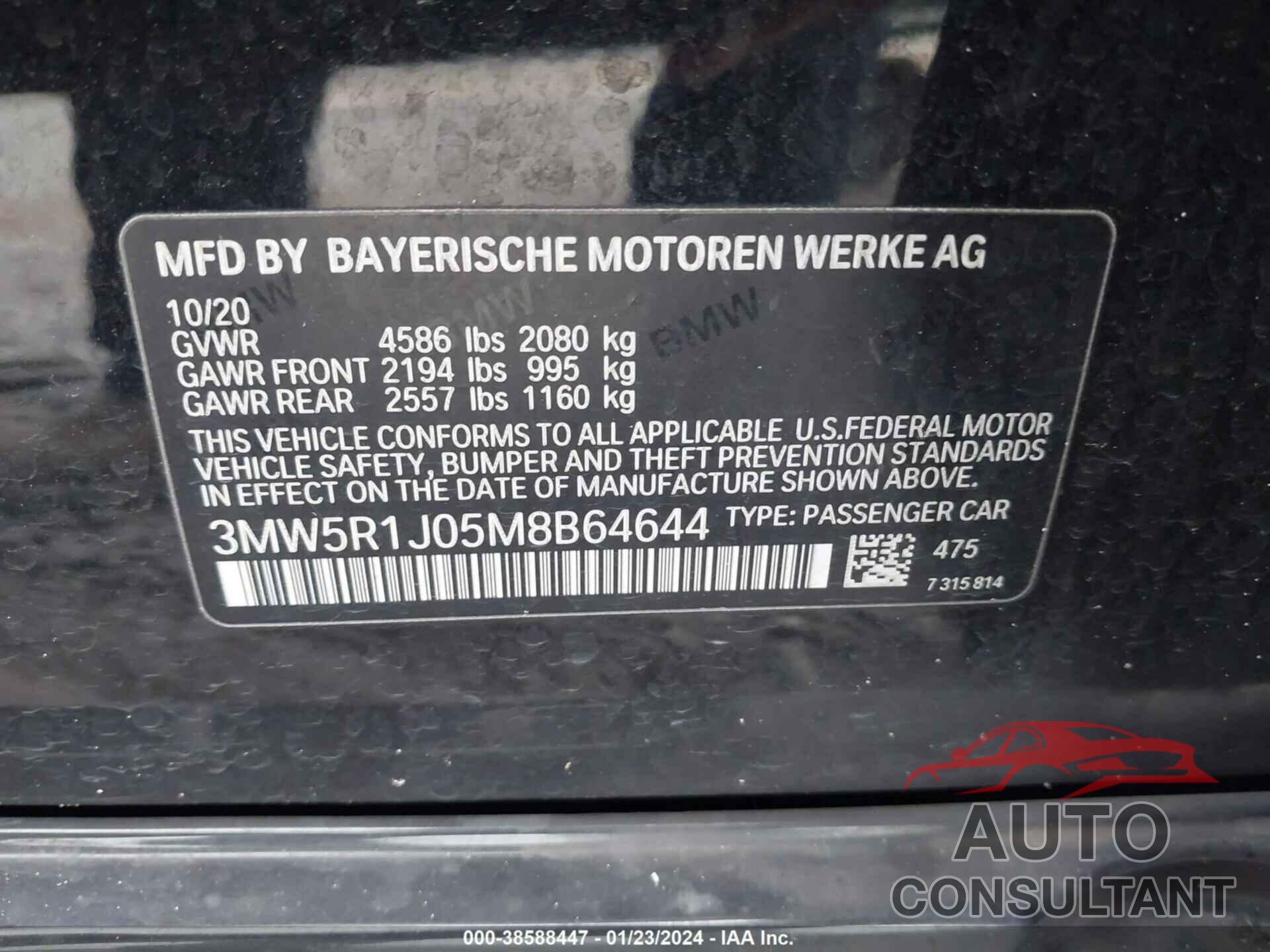 BMW 330I 2021 - 3MW5R1J05M8B64644