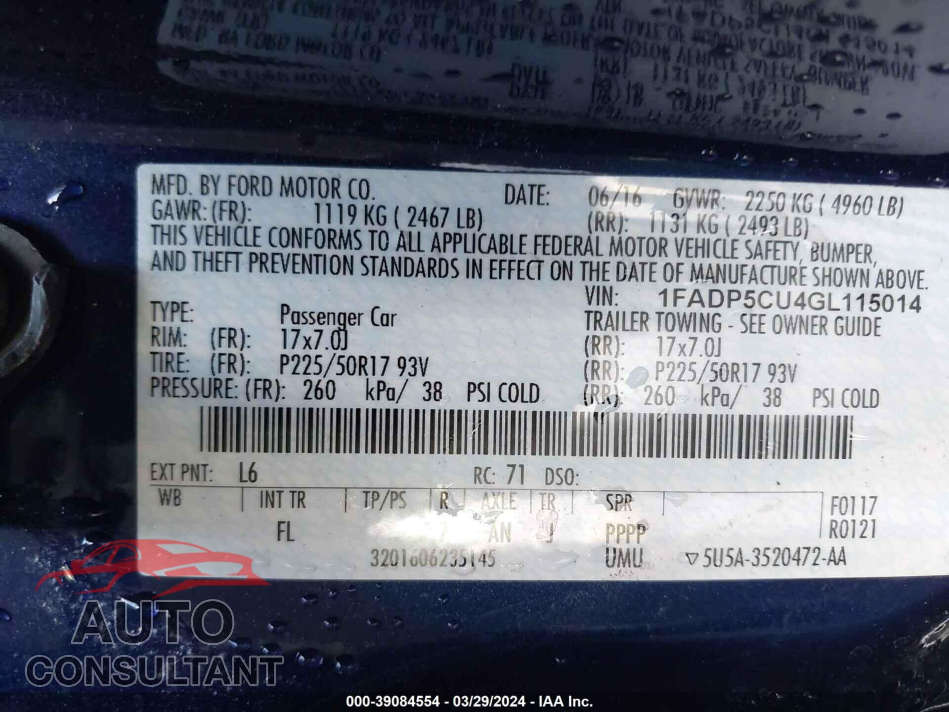 FORD C-MAX ENERGI 2016 - 1FADP5CU4GL115014