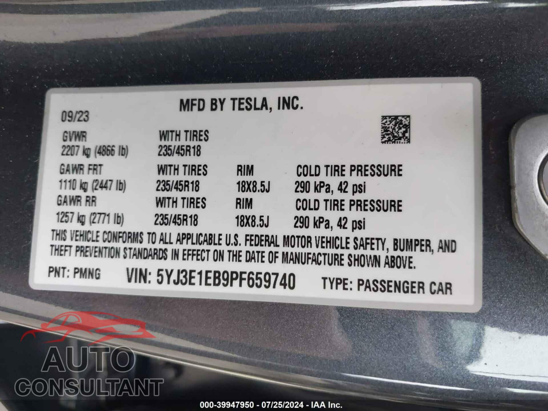 TESLA MODEL 3 2023 - 5YJ3E1EB9PF659740
