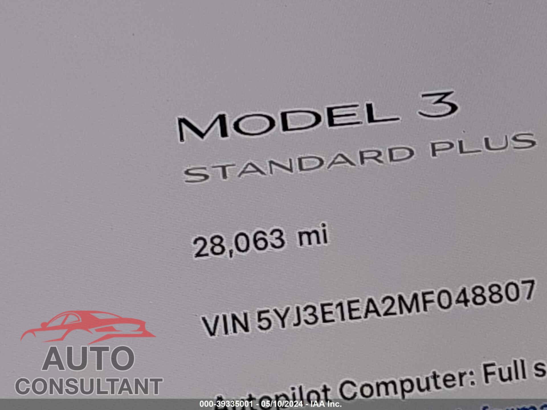 TESLA MODEL 3 2021 - 5YJ3E1EA2MF048807