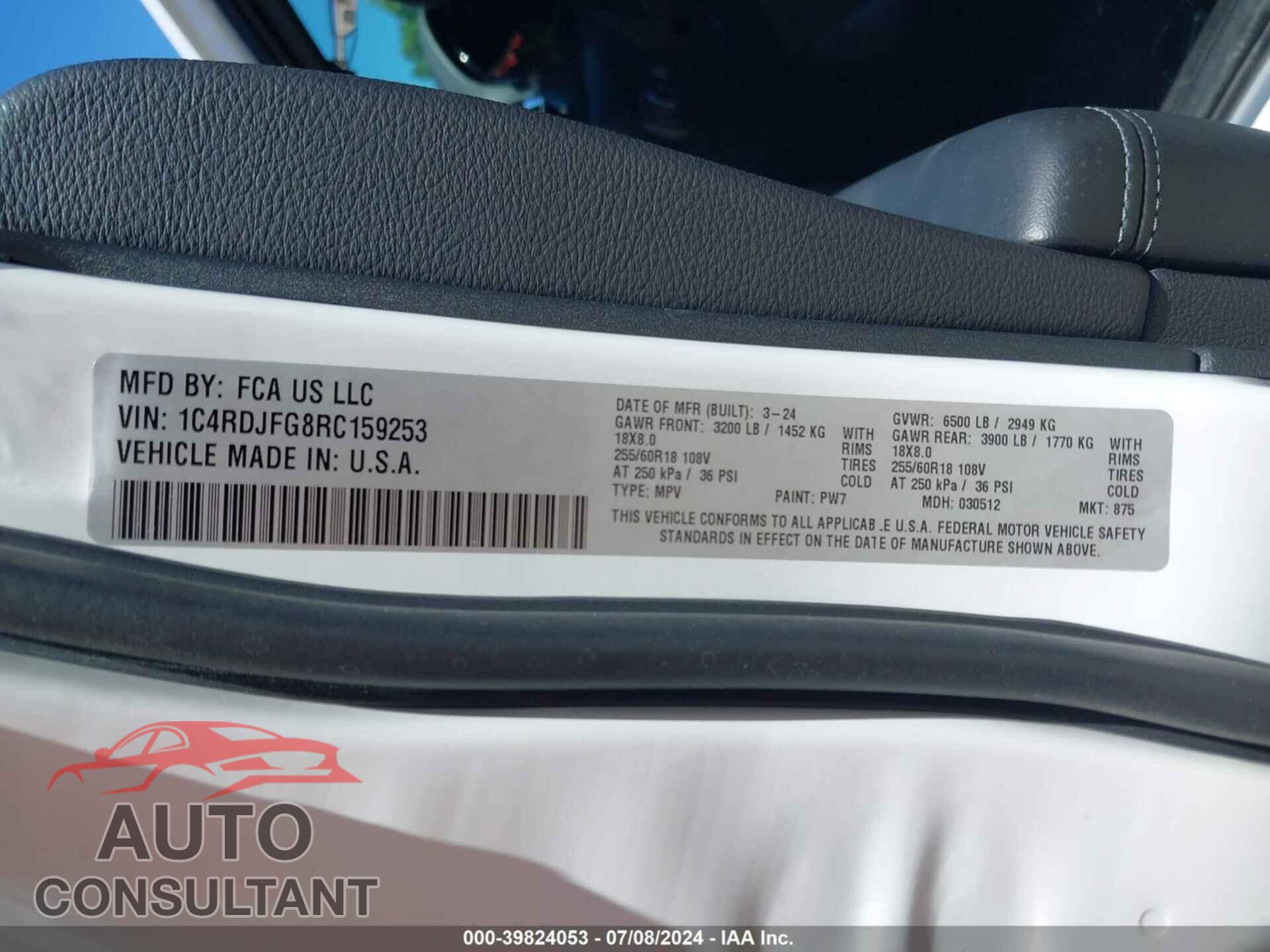 DODGE DURANGO 2024 - 1C4RDJFG8RC159253