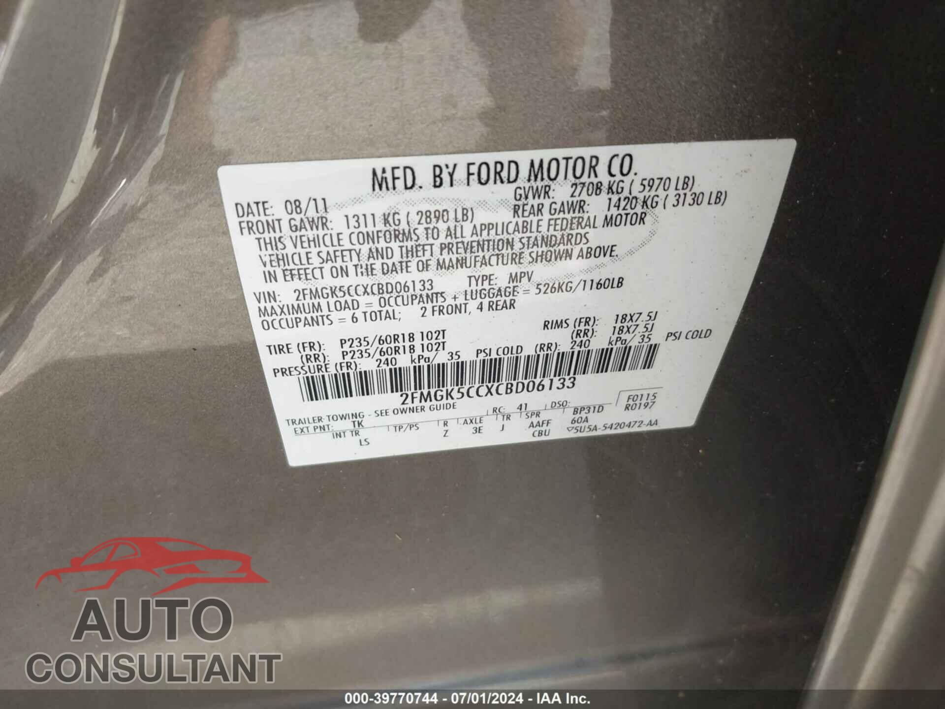 FORD FLEX 2012 - 2FMGK5CCXCBD06133