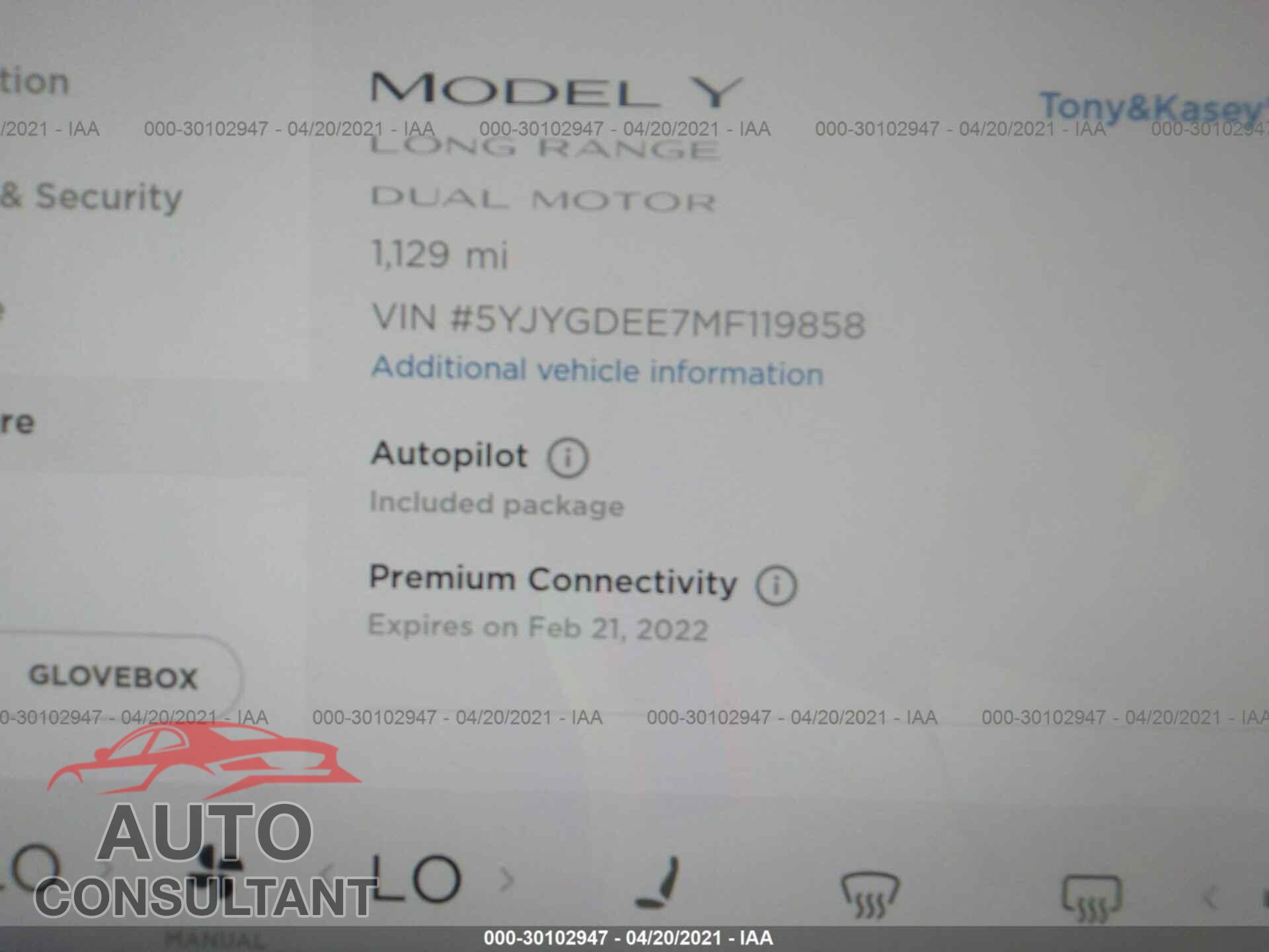 TESLA MODEL Y 2021 - 5YJYGDEE7MF119858