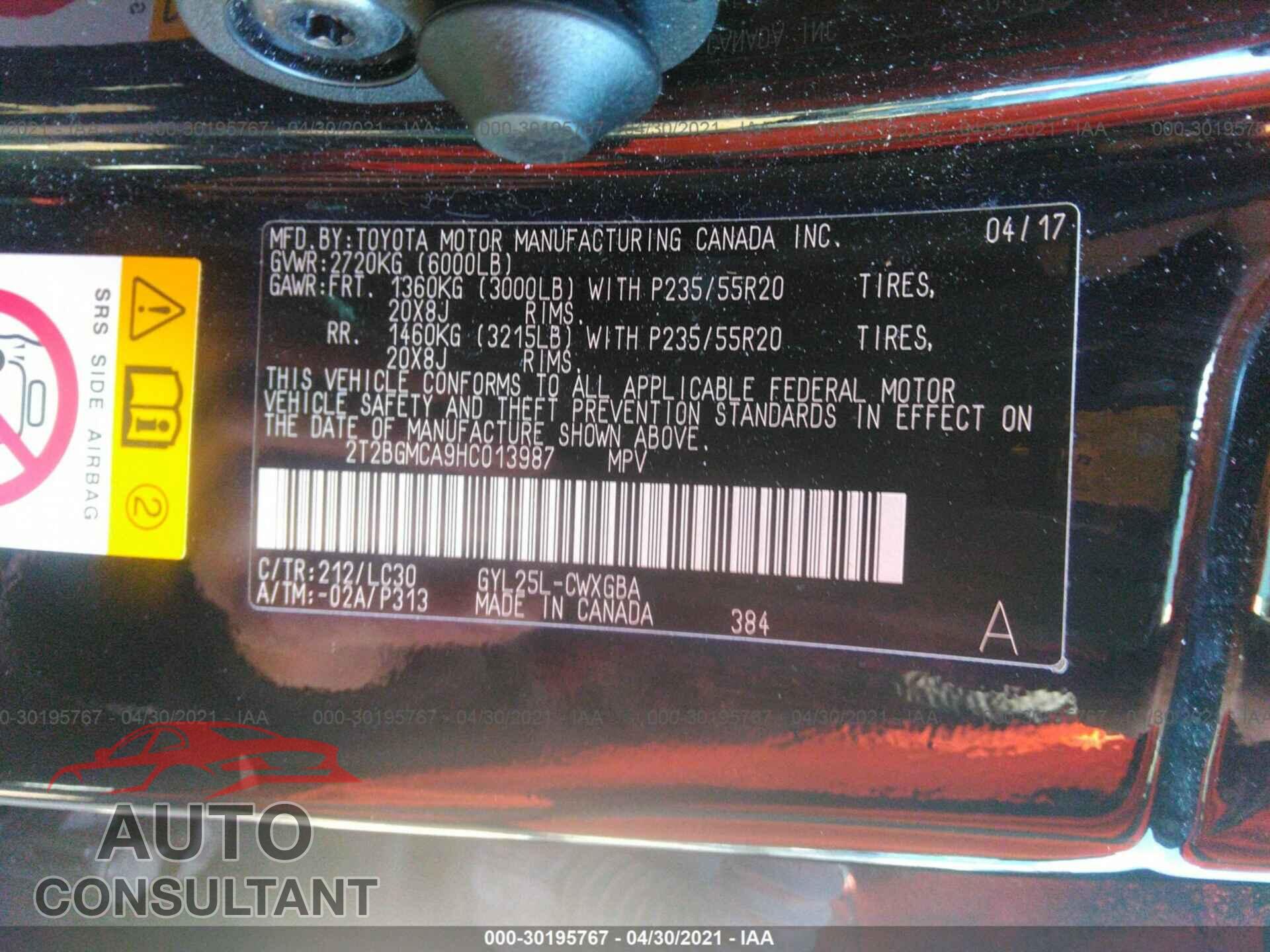 LEXUS RX 2017 - 2T2BGMCA9HC013987