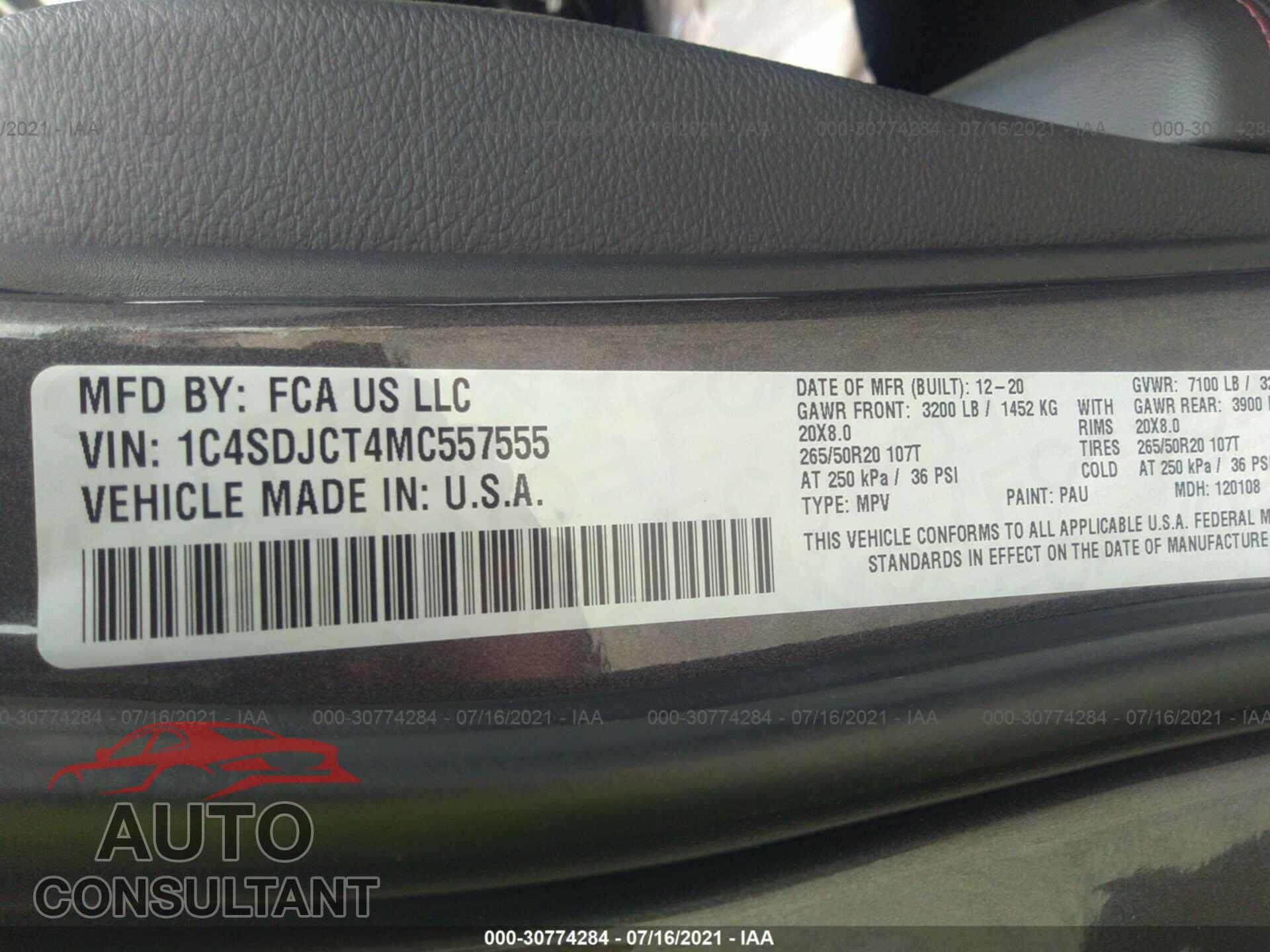 DODGE DURANGO 2021 - 1C4SDJCT4MC557555