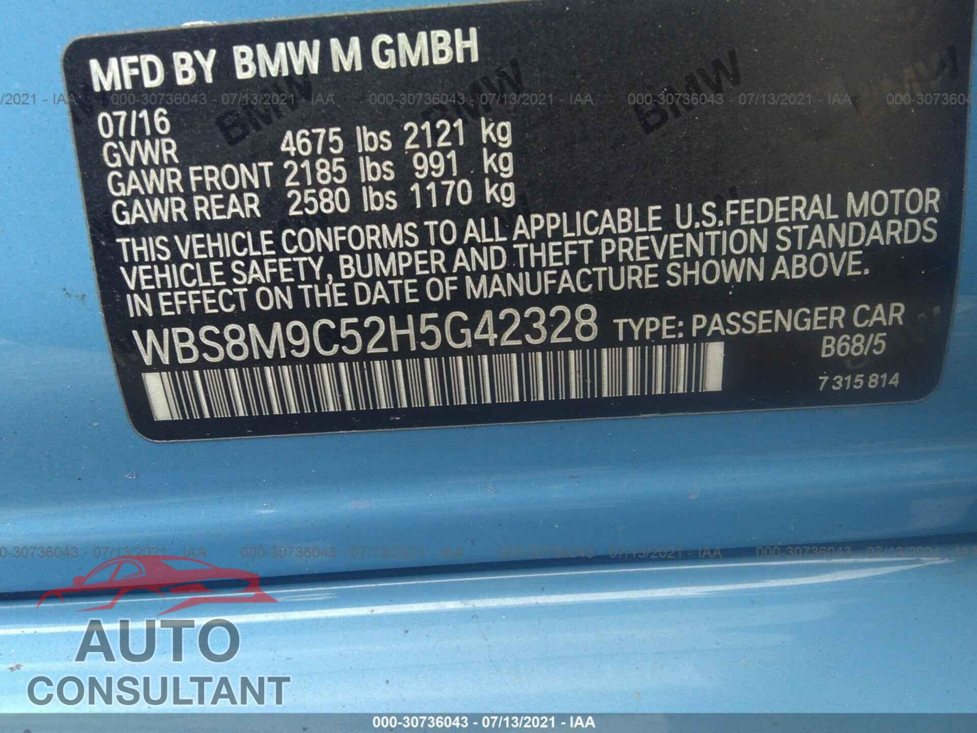 BMW M3 2017 - WBS8M9C52H5G42328