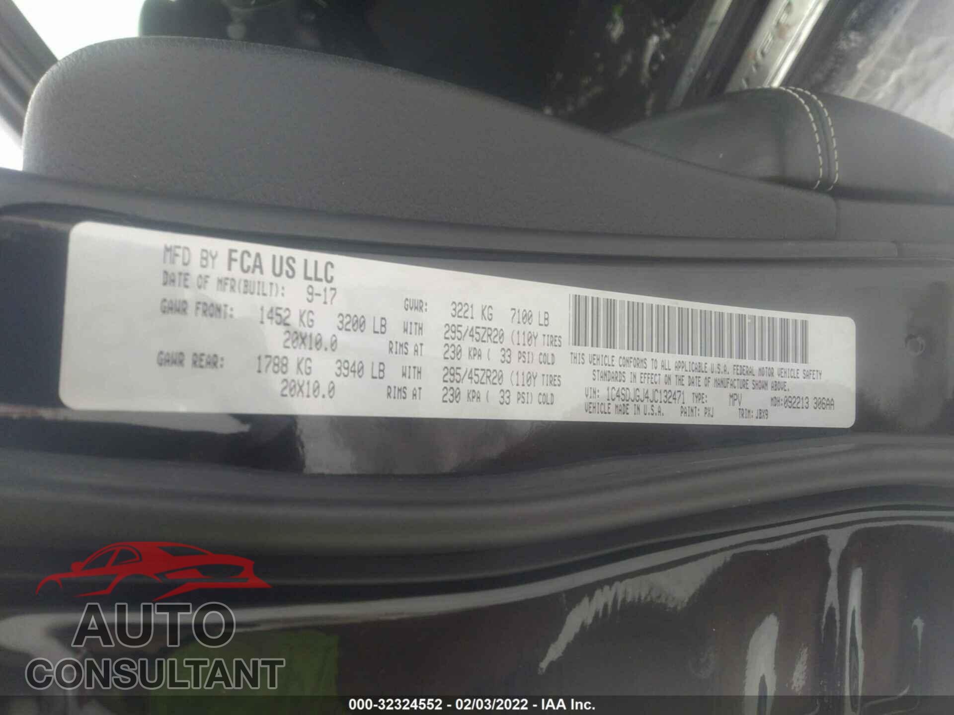 DODGE DURANGO 2018 - 1C4SDJGJ4JC132471