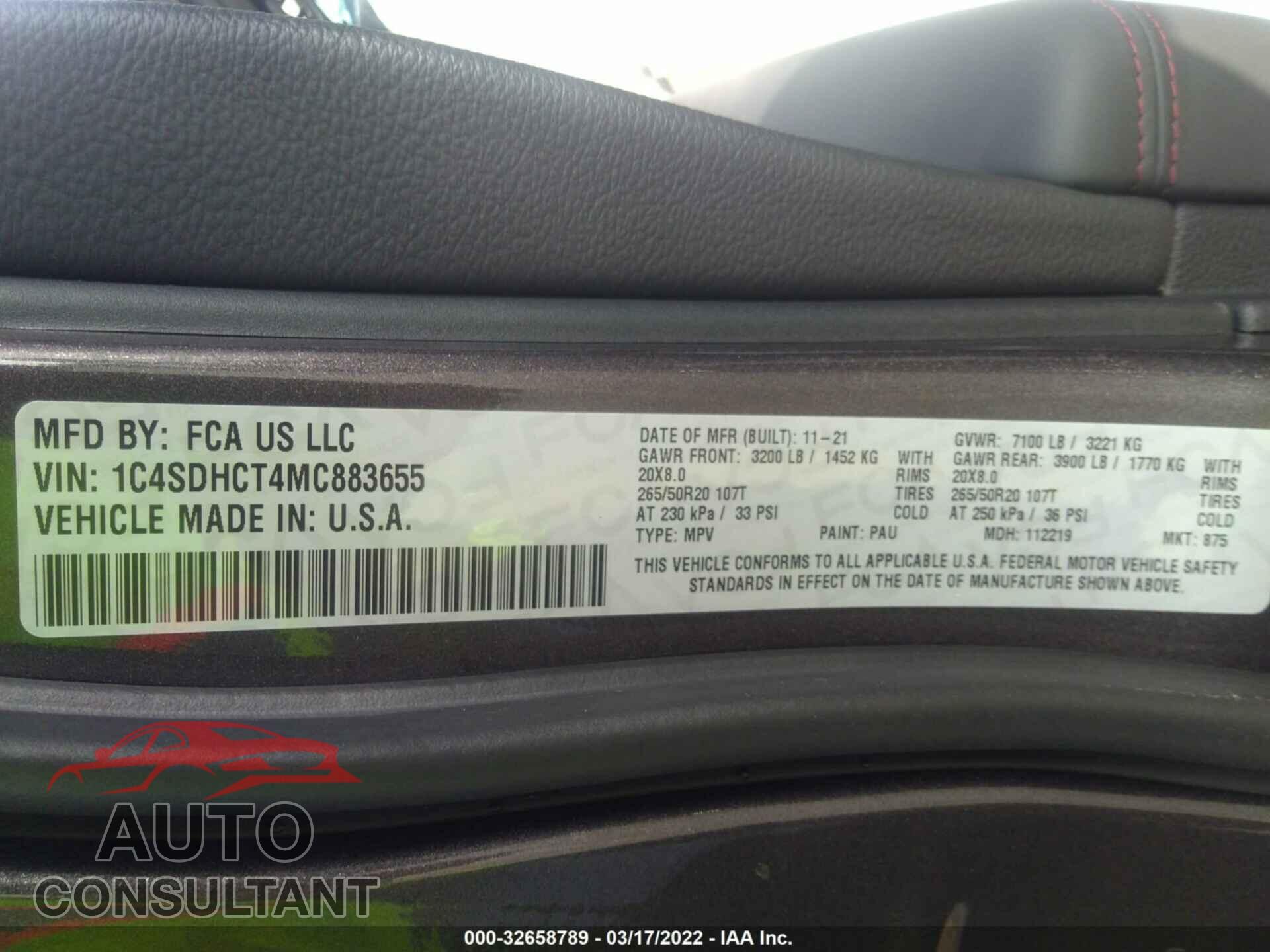 DODGE DURANGO 2021 - 1C4SDHCT4MC883655