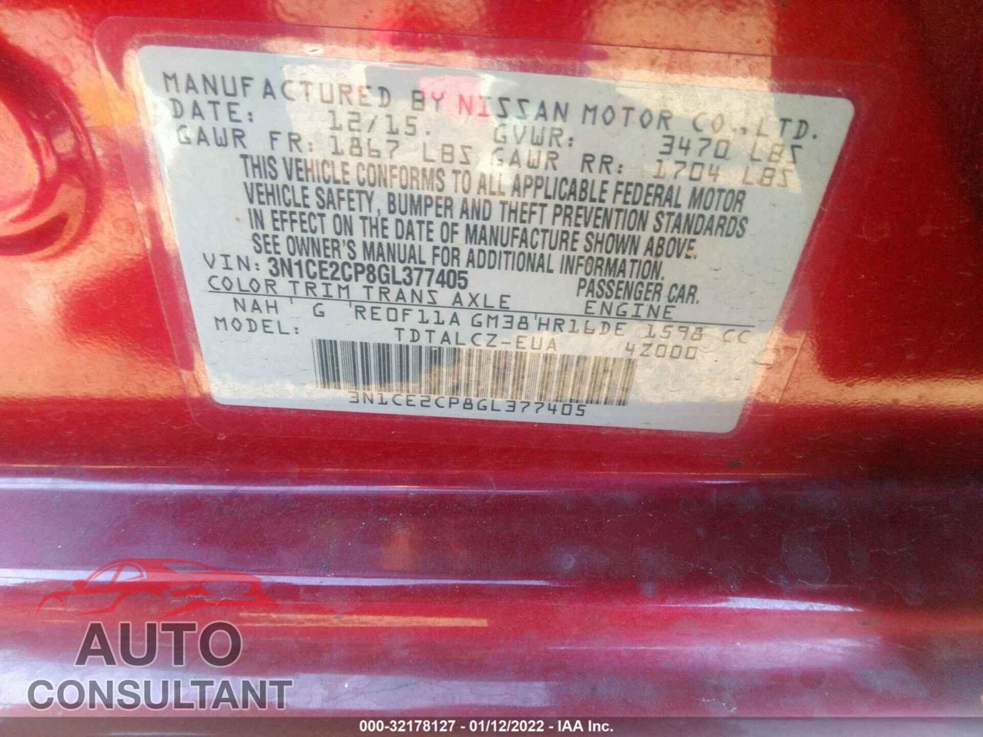 NISSAN VERSA NOTE 2016 - 3N1CE2CP8GL377405