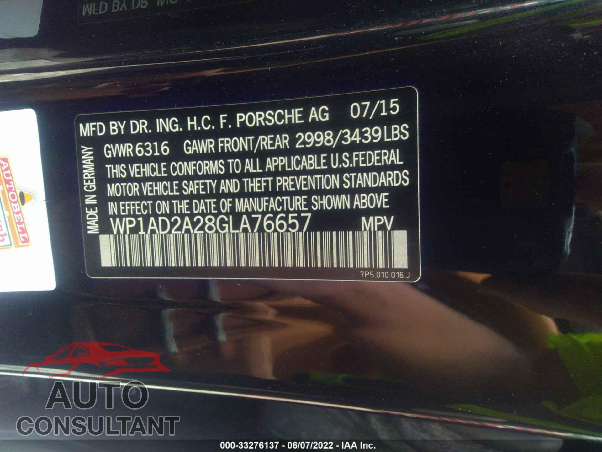 PORSCHE CAYENNE 2016 - WP1AD2A28GLA76657
