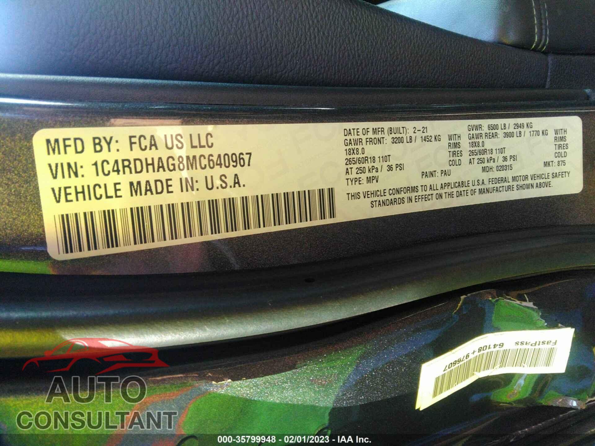 DODGE DURANGO 2021 - 1C4RDHAG8MC640967