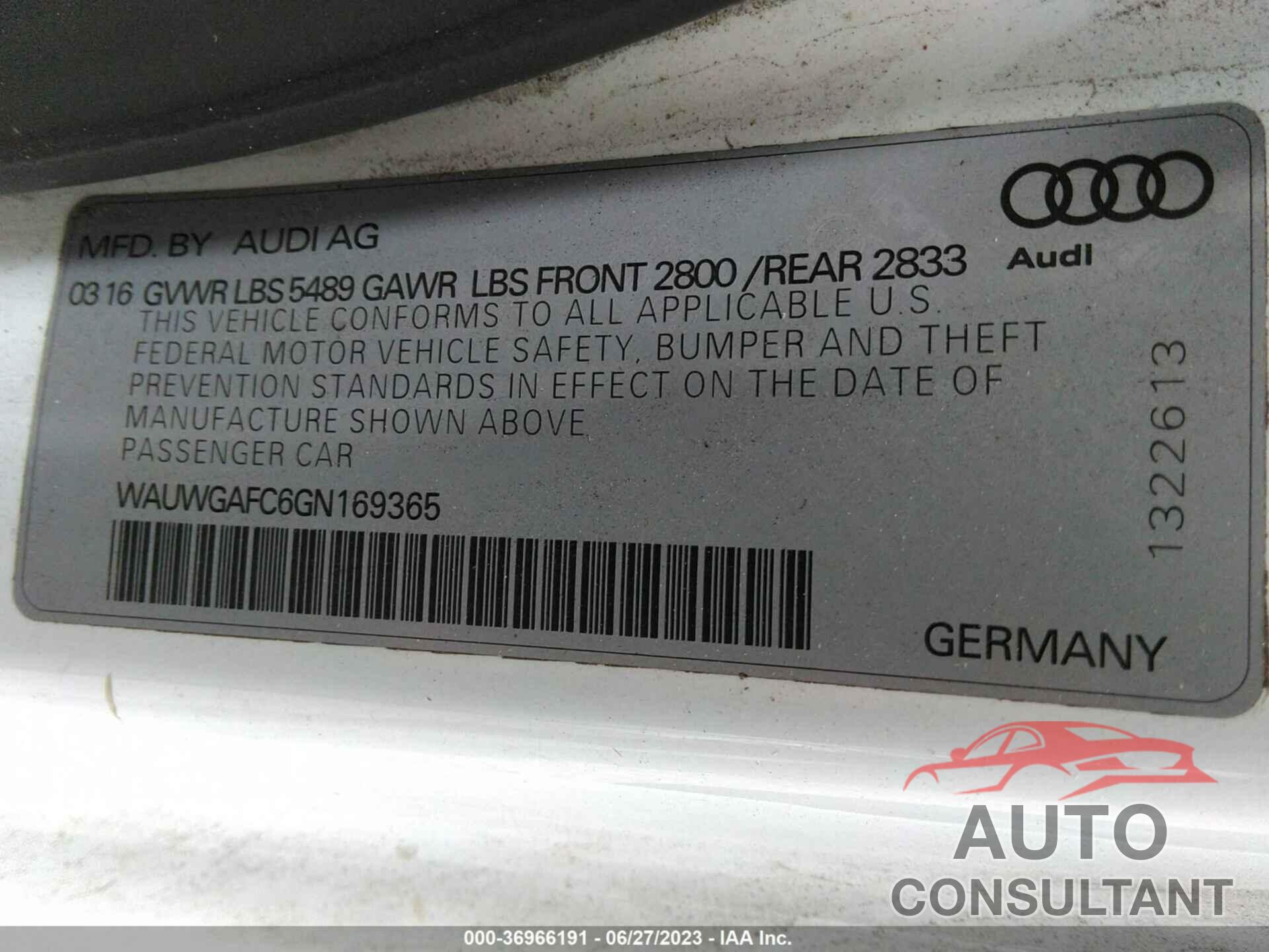 AUDI A7 2016 - WAUWGAFC6GN169365