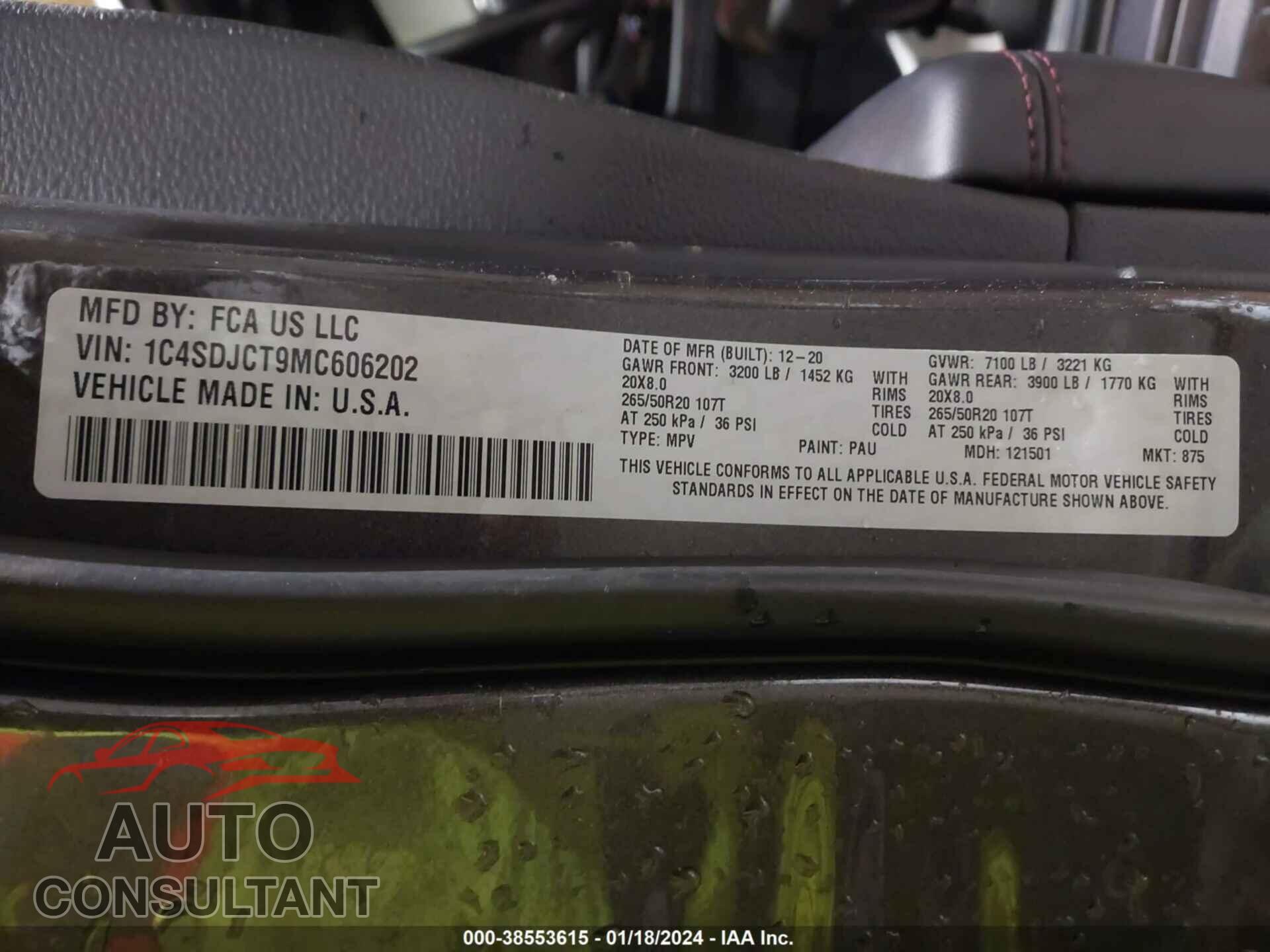 DODGE DURANGO 2021 - 1C4SDJCT9MC606202