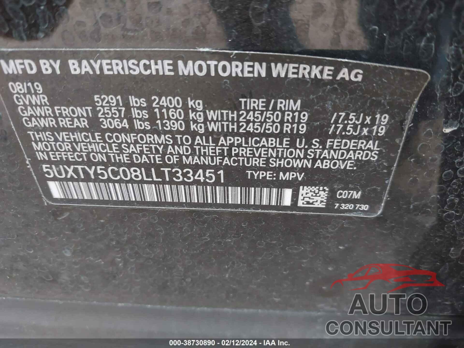 BMW X3 2020 - 5UXTY5C08LLT33451
