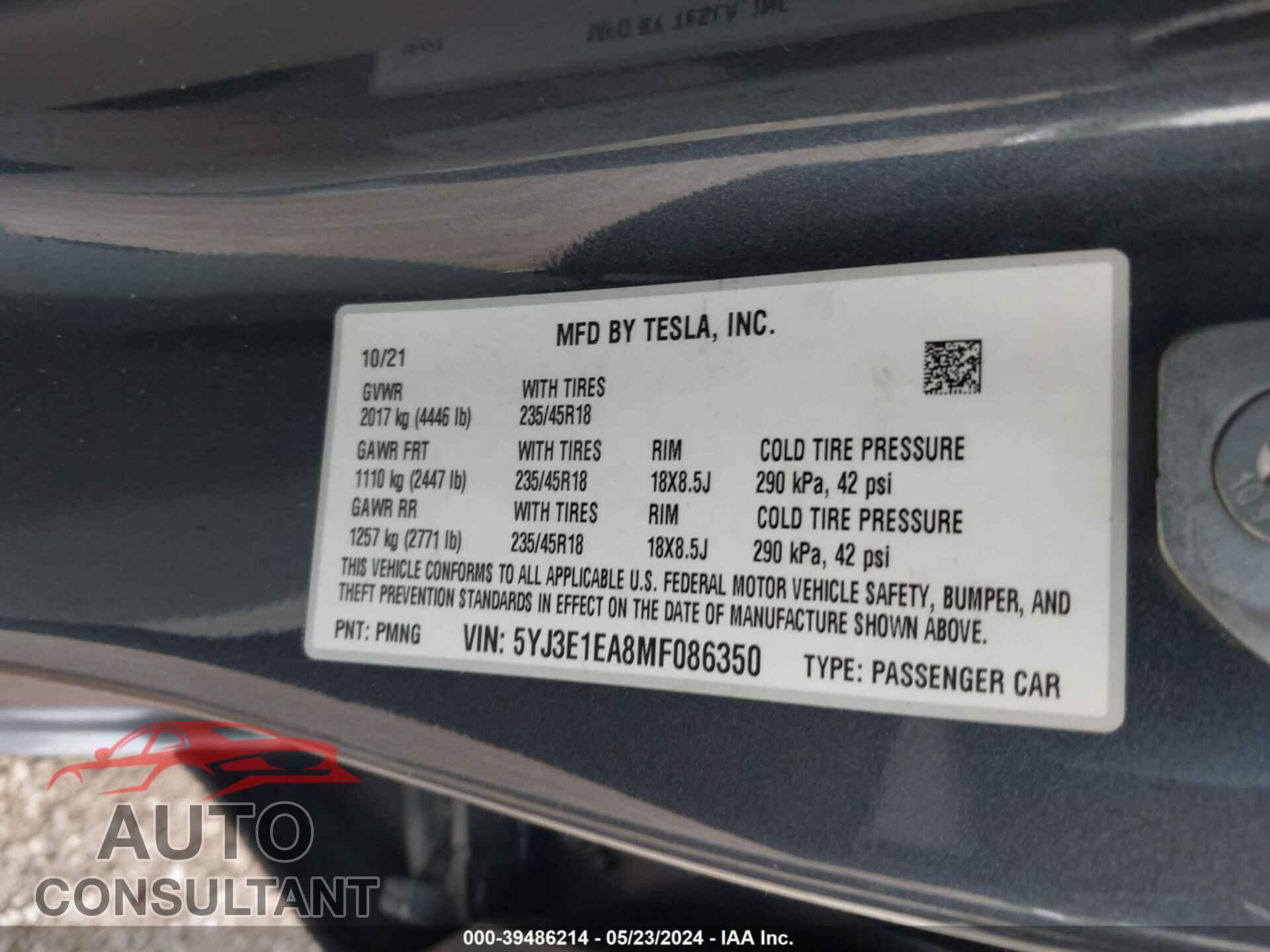 TESLA MODEL 3 2021 - 5YJ3E1EA8MF086350
