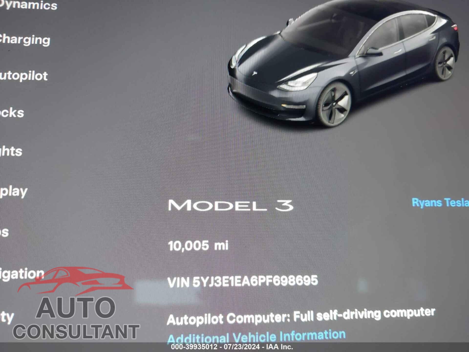 TESLA MODEL 3 2023 - 5YJ3E1EA6PF698695