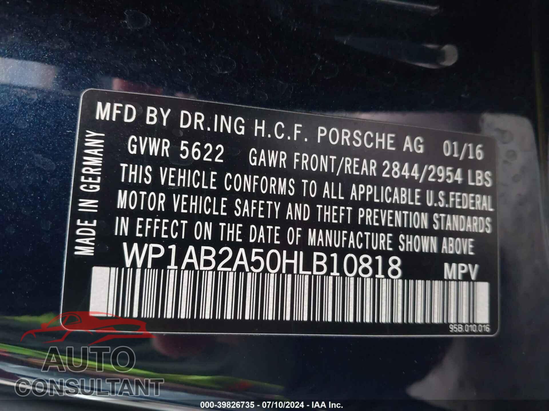 PORSCHE MACAN 2017 - WP1AB2A50HLB10818