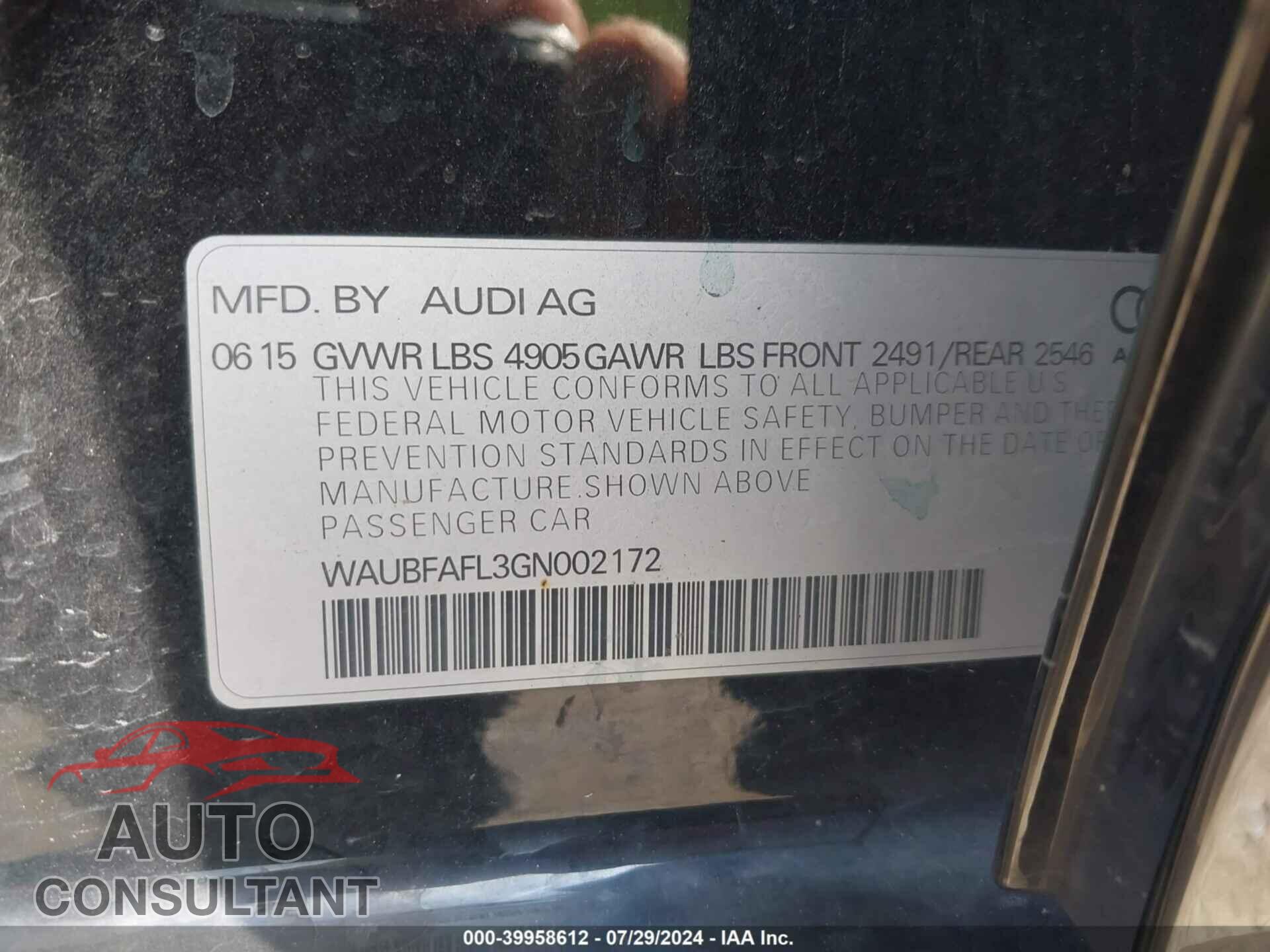 AUDI A4 2016 - WAUBFAFL3GN002172