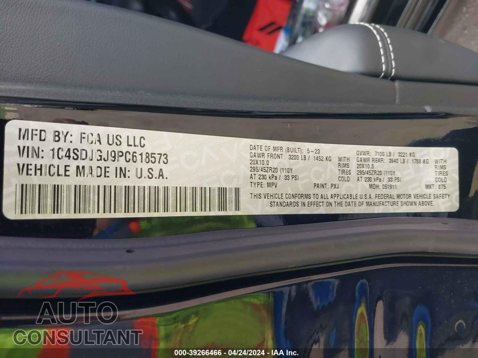 DODGE DURANGO 2023 - 1C4SDJGJ9PC618573