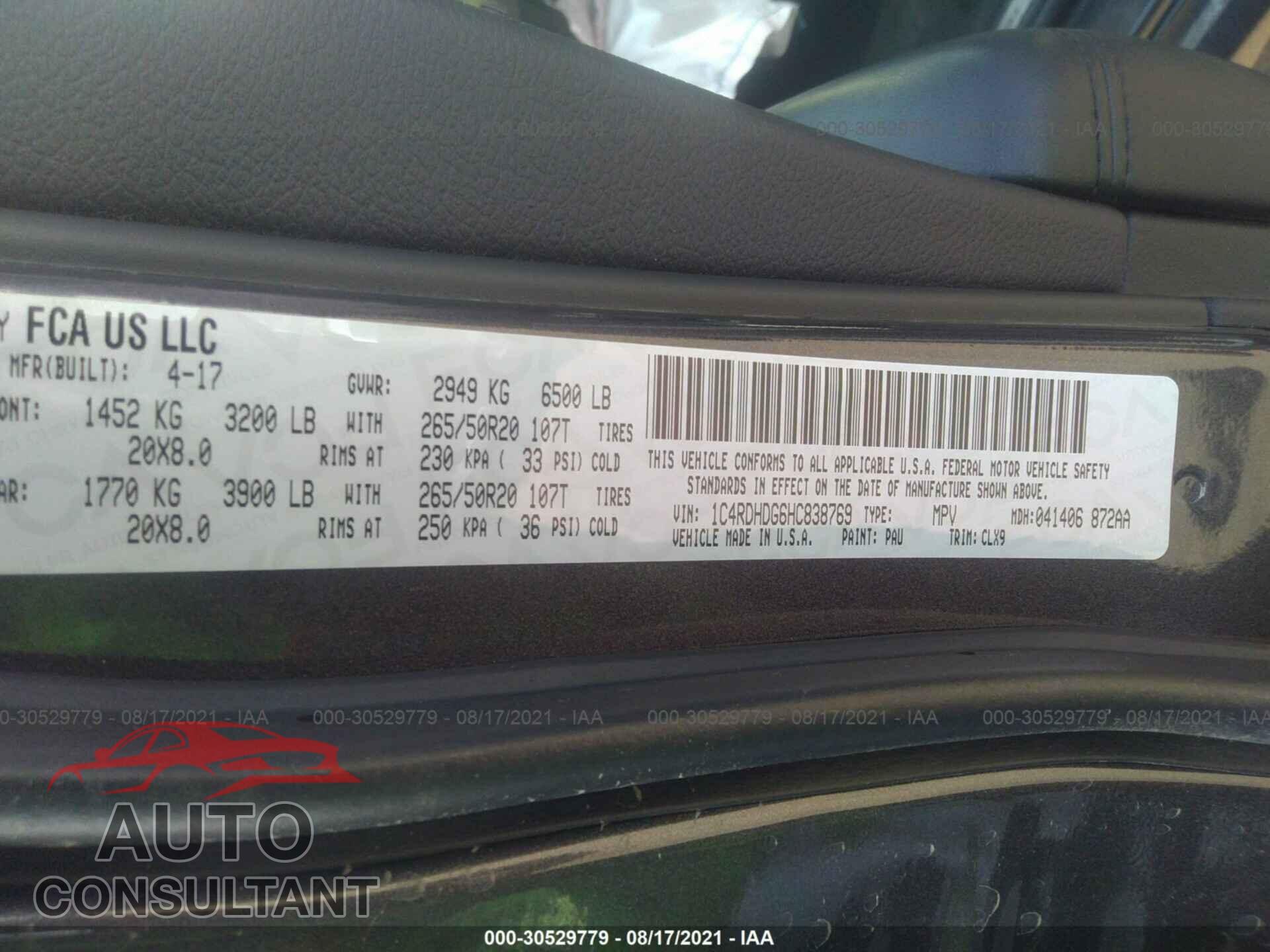 DODGE DURANGO 2017 - 1C4RDHDG6HC838769