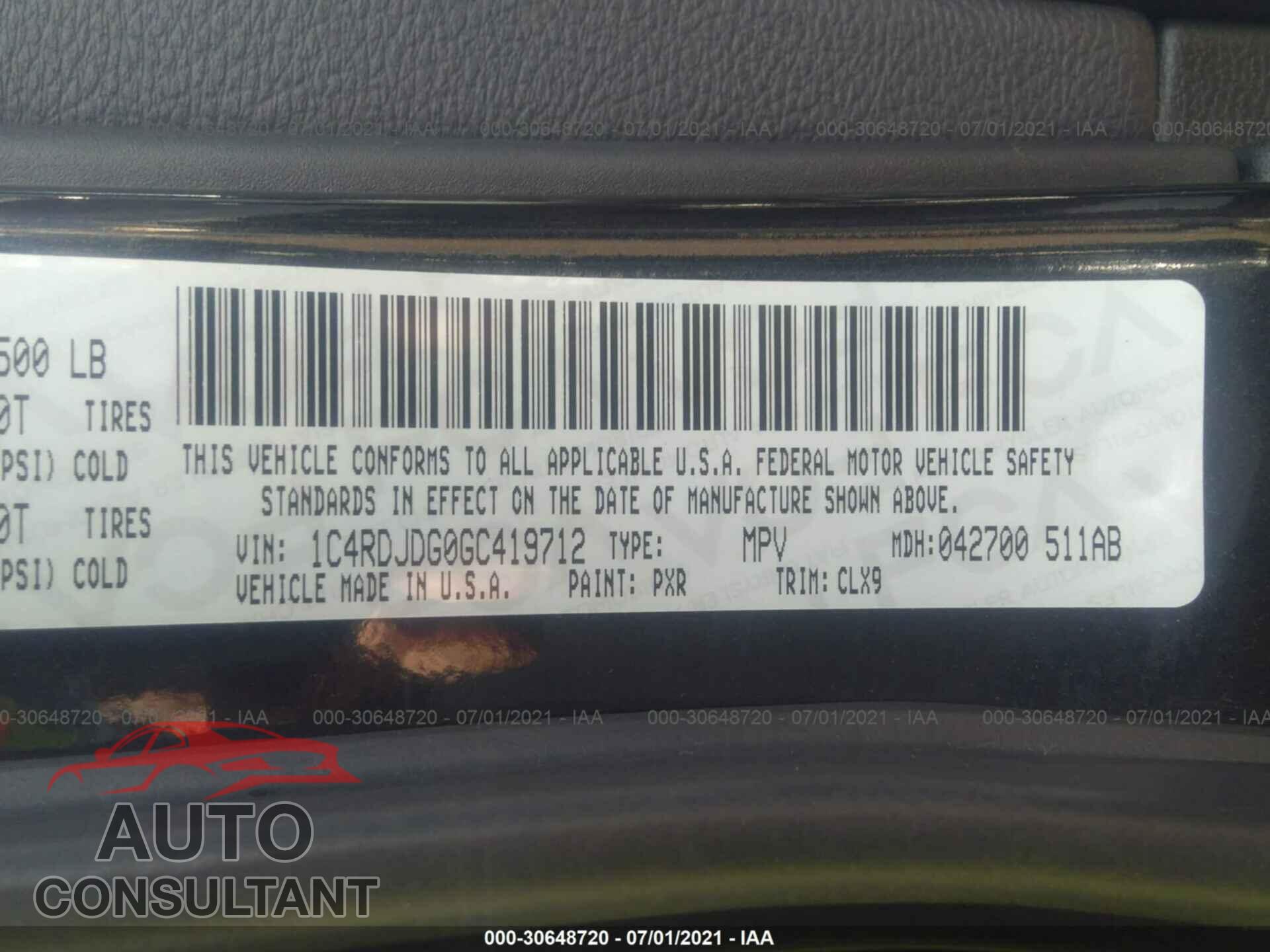 DODGE DURANGO 2016 - 1C4RDJDG0GC419712