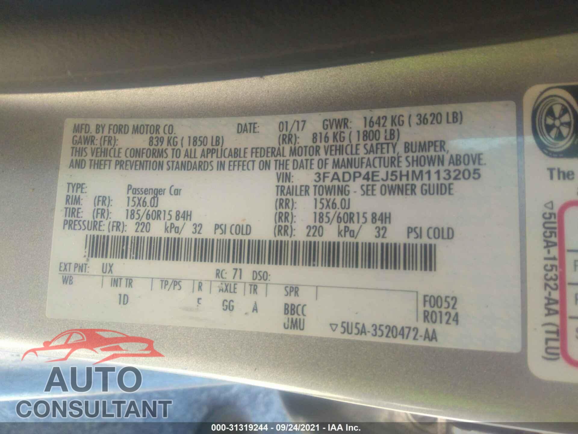 FORD FIESTA 2017 - 3FADP4EJ5HM113205