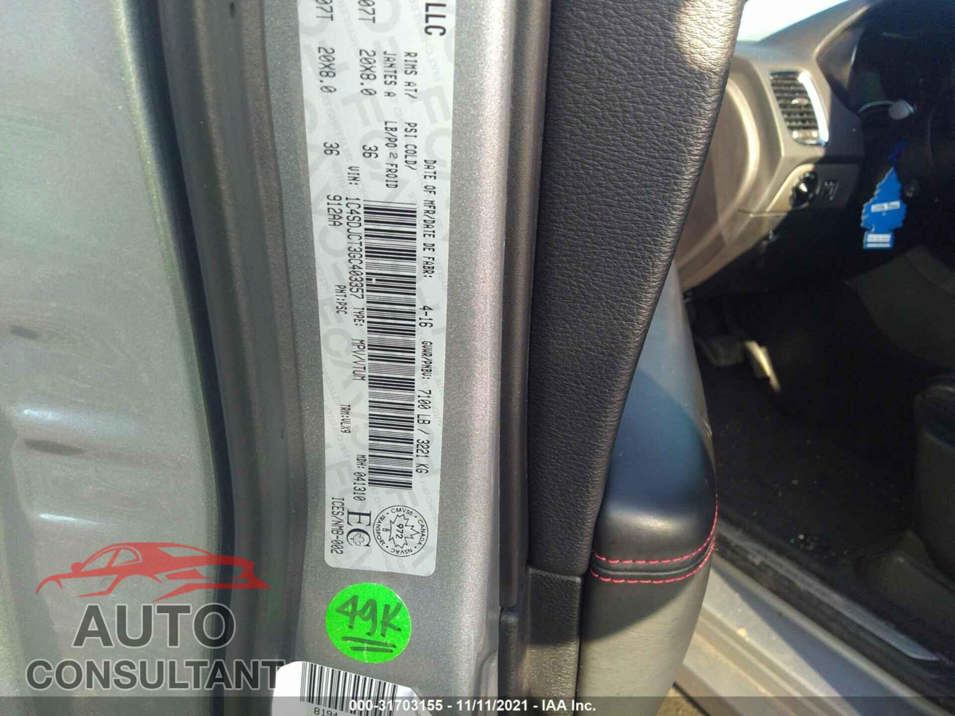 DODGE DURANGO 2016 - 1C4SDJCT3GC403357