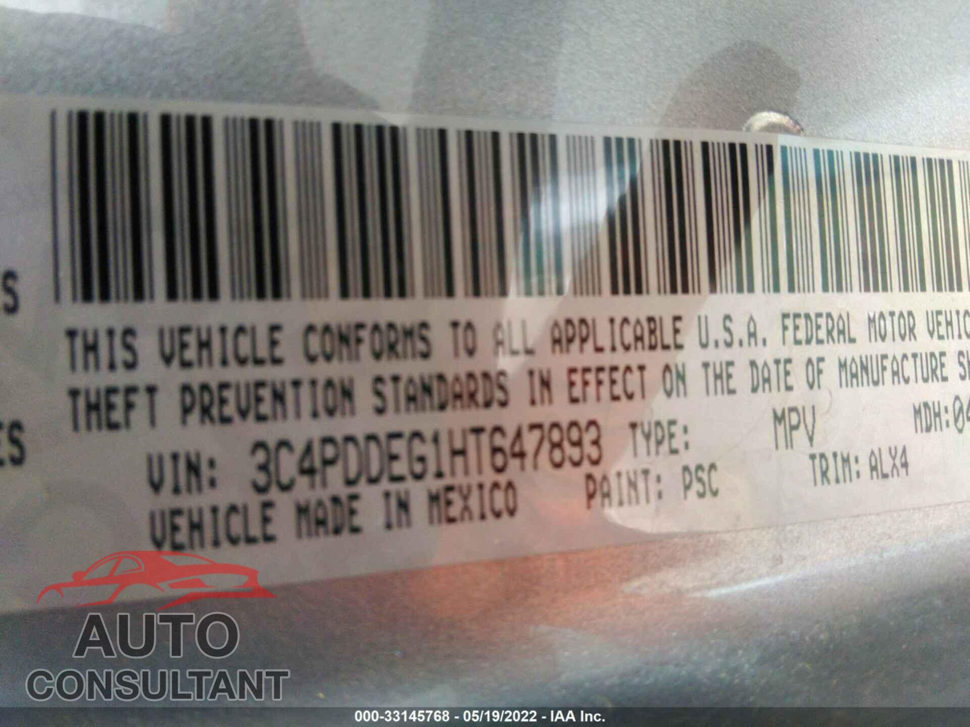 DODGE JOURNEY 2017 - 3C4PDDEG1HT647893