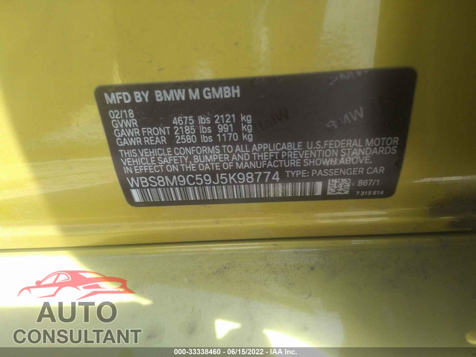BMW M3 2018 - WBS8M9C59J5K98774