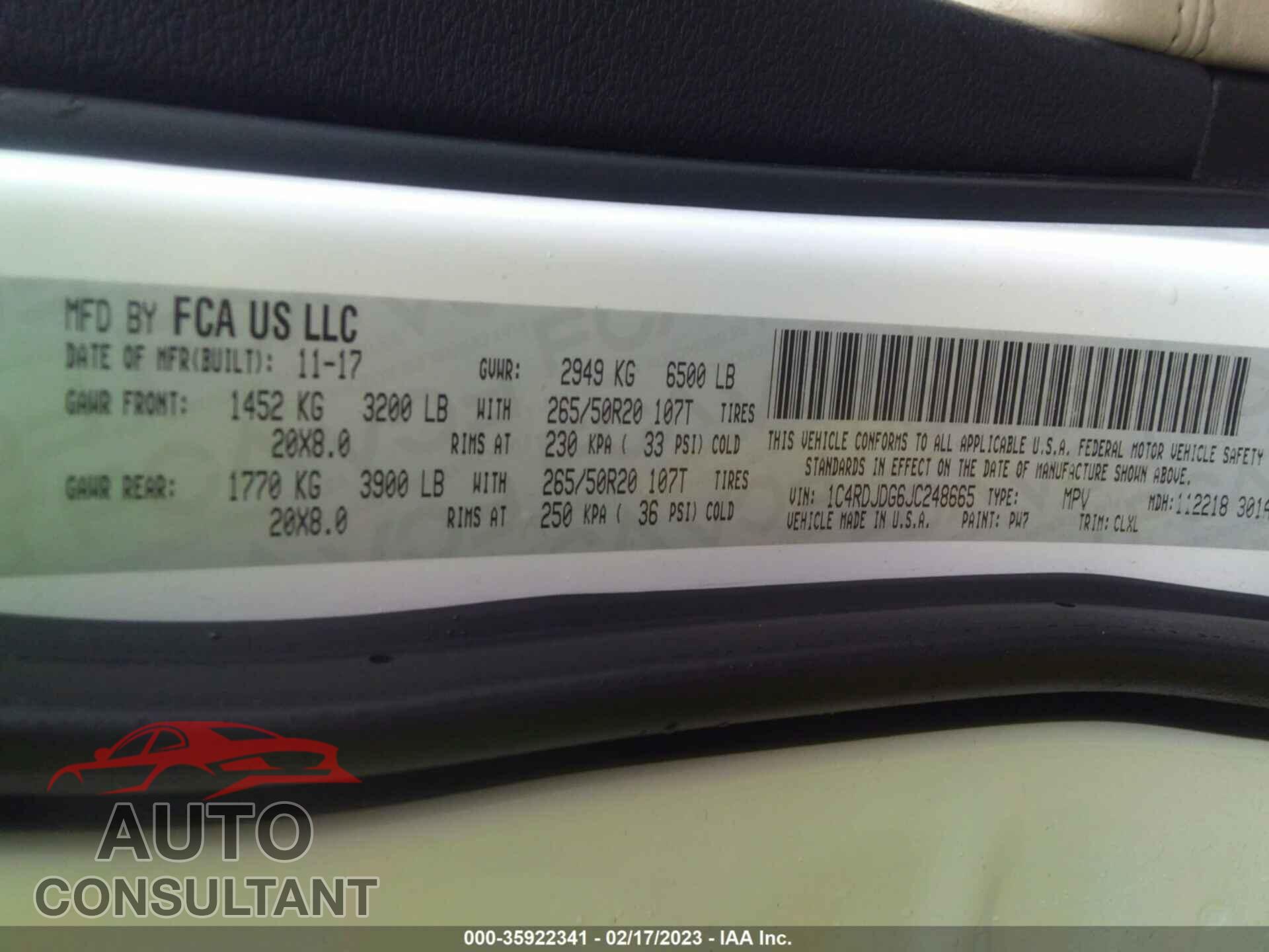 DODGE DURANGO 2018 - 1C4RDJDG6JC248665
