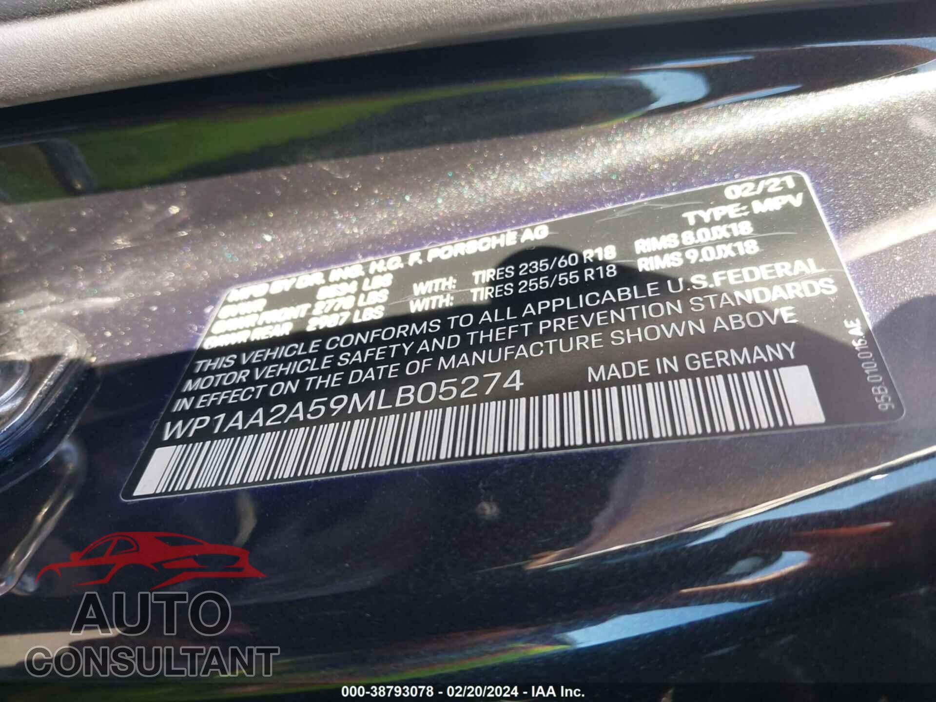 PORSCHE MACAN 2021 - WP1AA2A59MLB05274