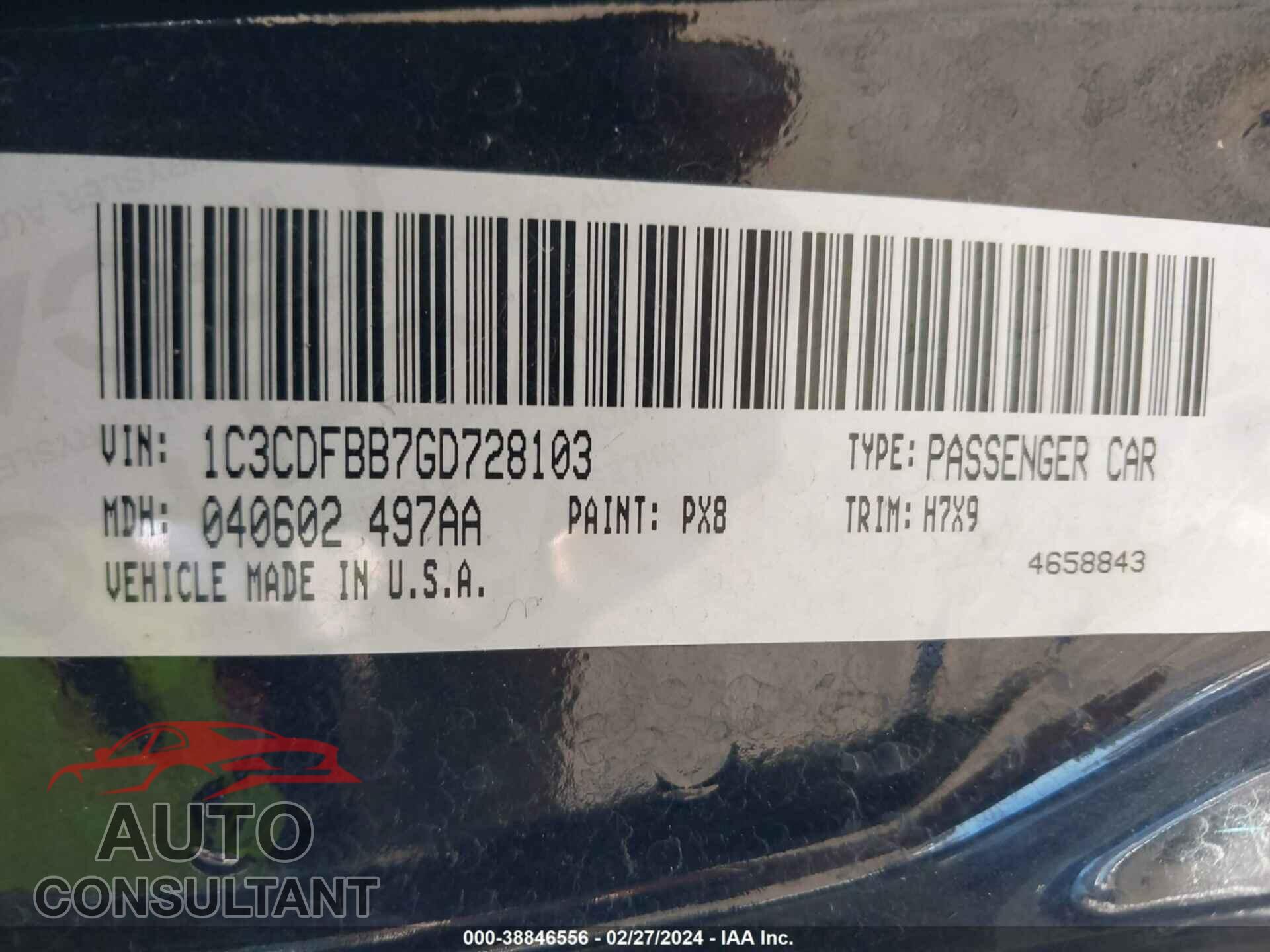 DODGE DART 2016 - 1C3CDFBB7GD728103
