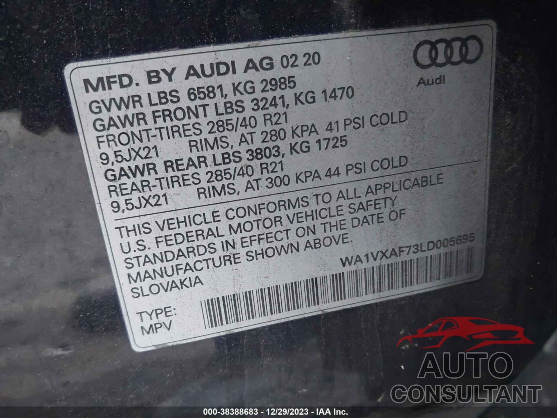 AUDI Q7 2020 - WA1VXAF73LD005695