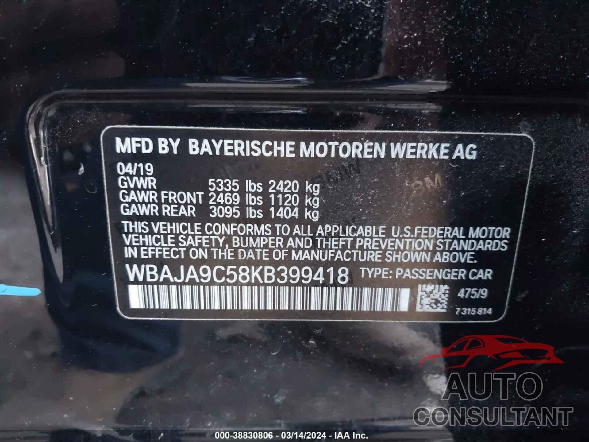 BMW 530E 2019 - WBAJA9C58KB399418