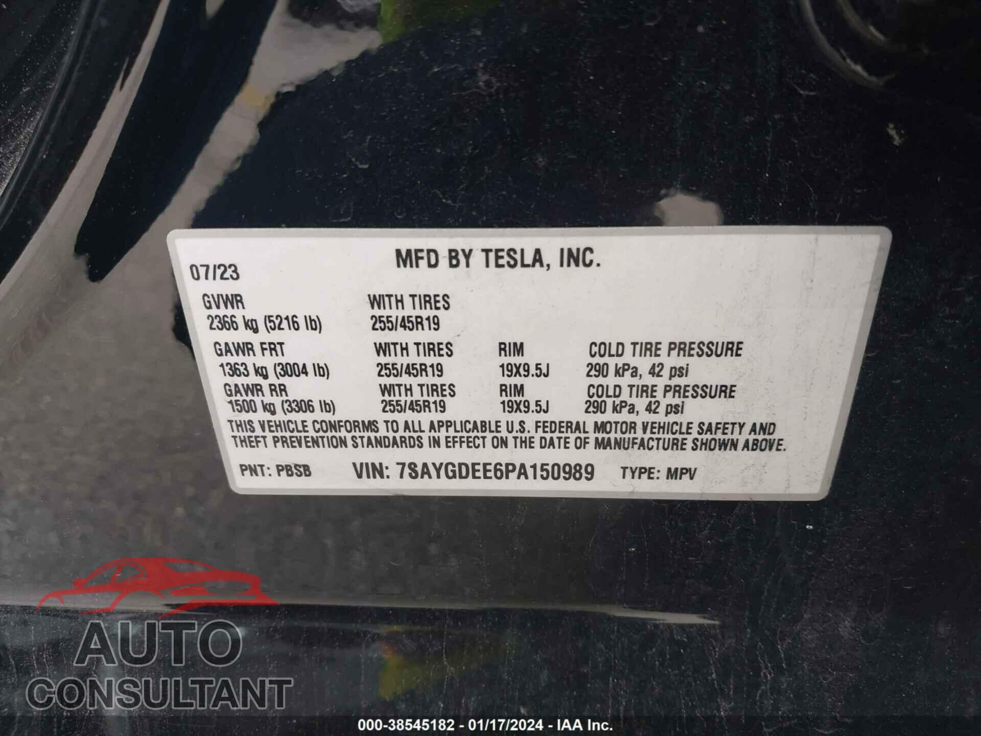 TESLA MODEL Y 2023 - 7SAYGDEE6PA150989