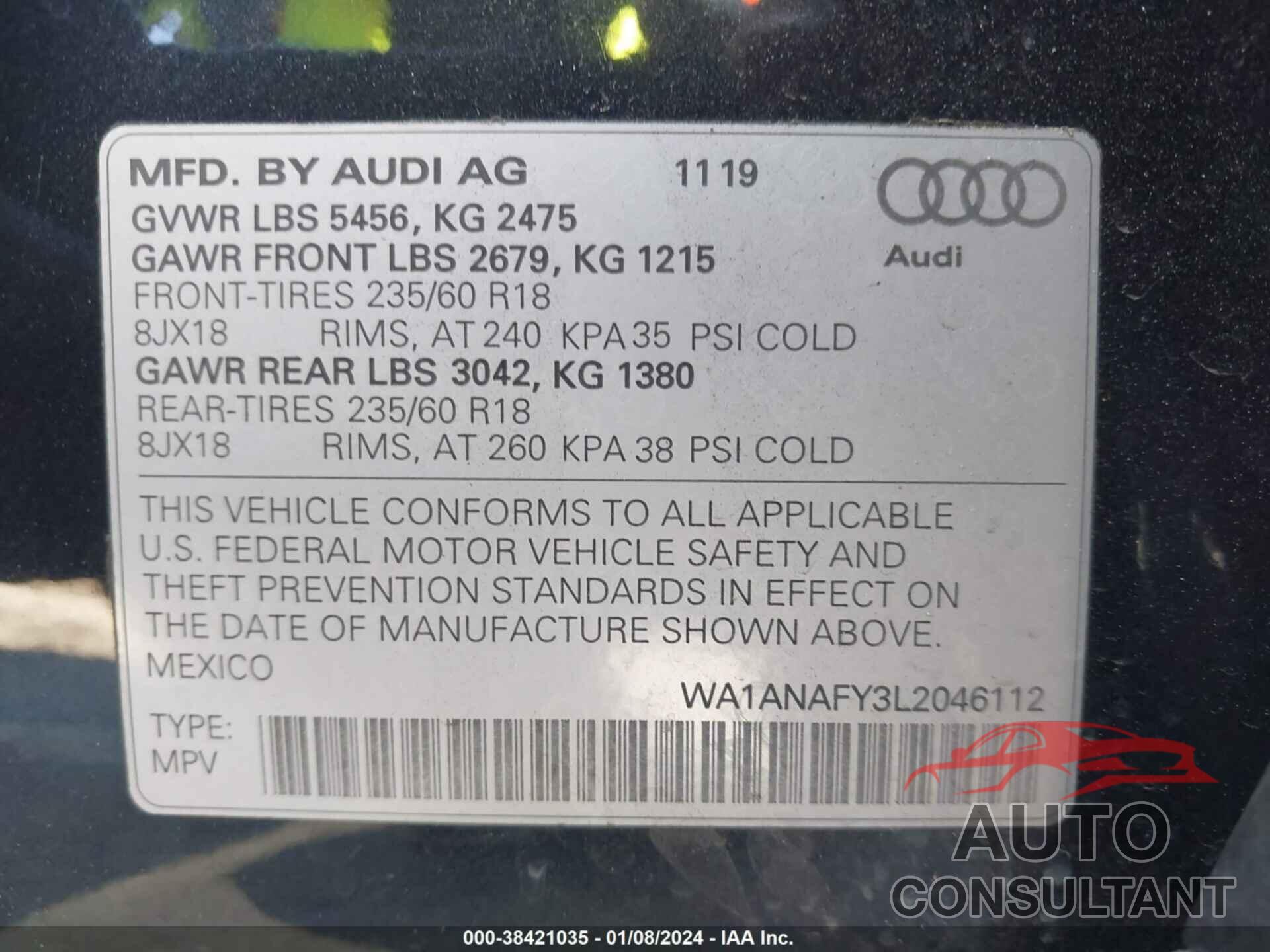 AUDI Q5 2020 - WA1ANAFY3L2046112