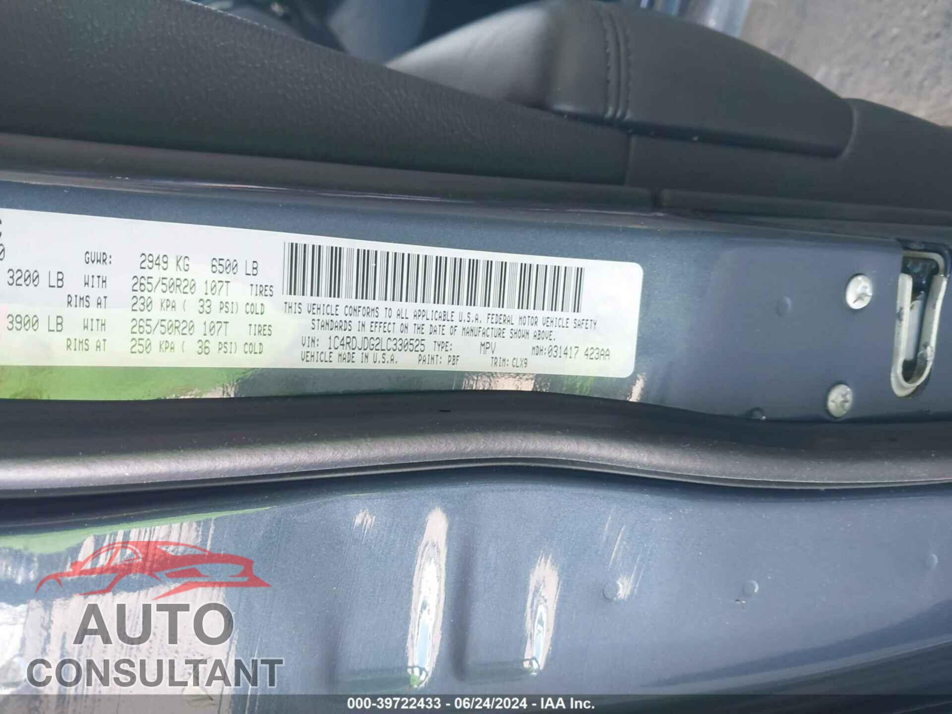 DODGE DURANGO 2020 - 1C4RDJDG2LC330525