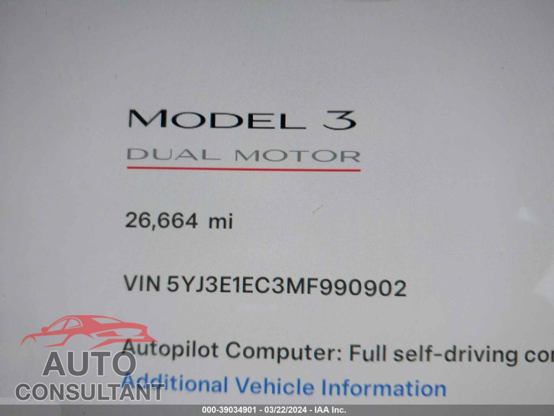 TESLA MODEL 3 2021 - 5YJ3E1EC3MF990902