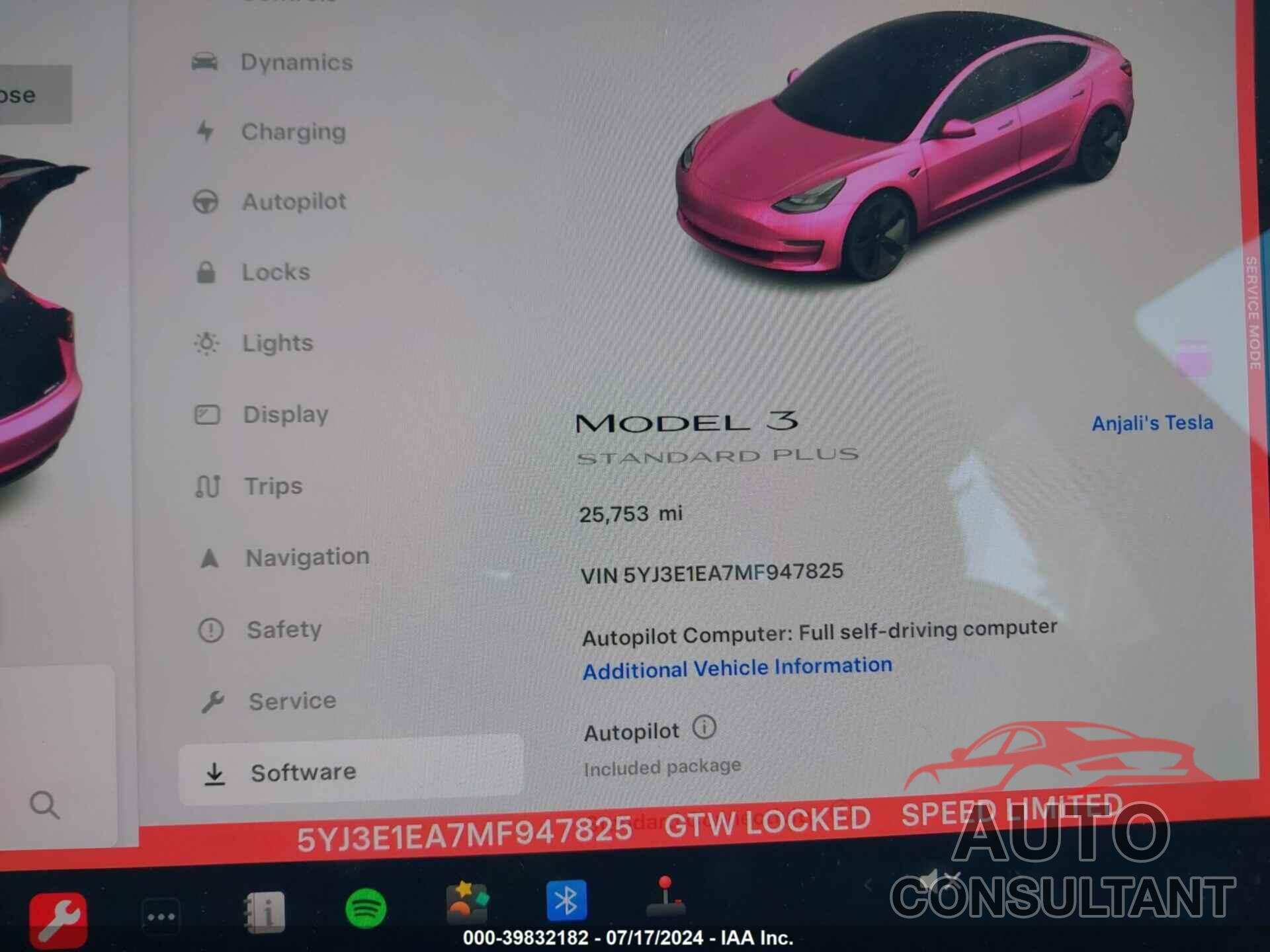 TESLA MODEL 3 2021 - 5YJ3E1EA7MF947825