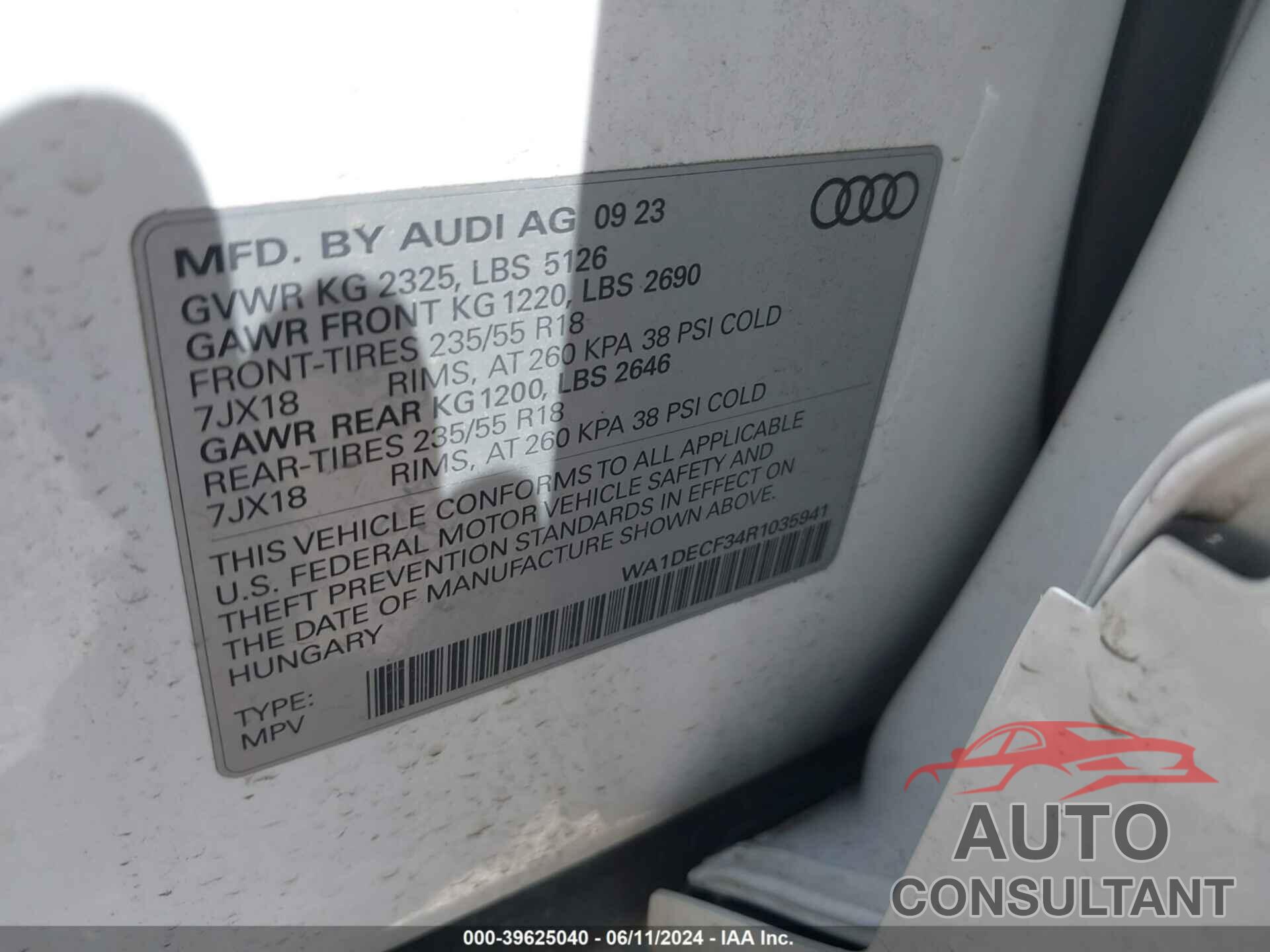 AUDI Q3 2024 - WA1DECF34R1035941