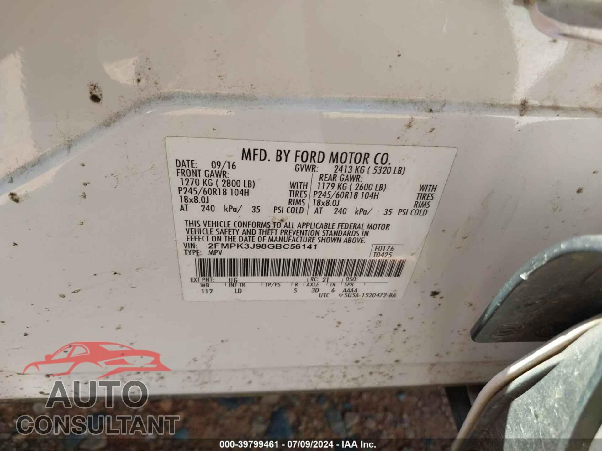 FORD EDGE 2016 - 2FMPK3J98GBC56141